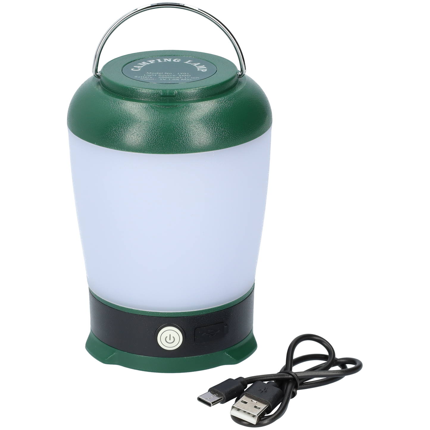 Camping lamp, Kampeerlamp, 3-Standen, USB-C Oplaadbaar, Groen, Met Hanger
