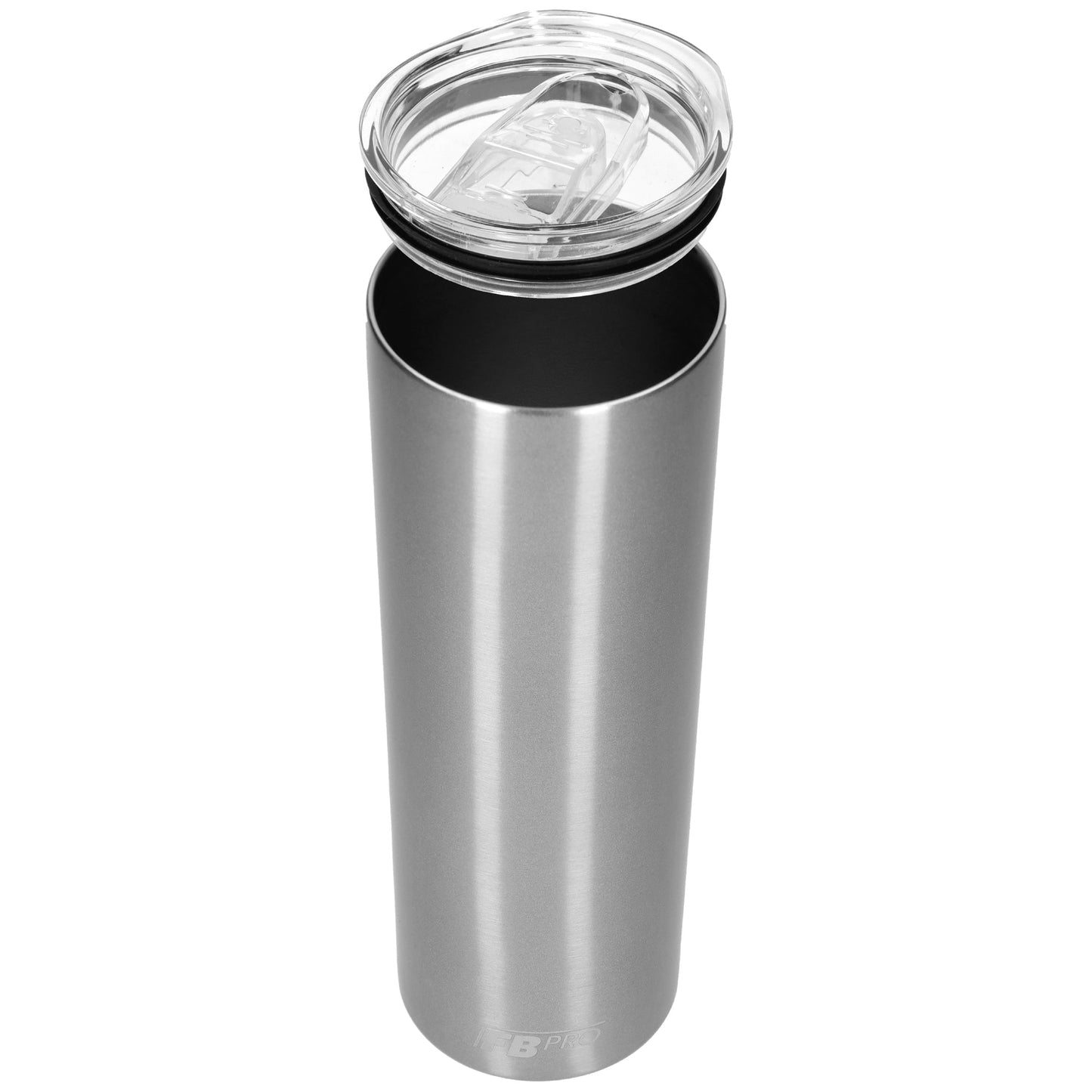 Slanke drinkbeker met rietje - Waterbeker - Thermosbeker - Isoleerkan - Lang formaat - Dubbelwandig - 550 ML - RVS - Grijs