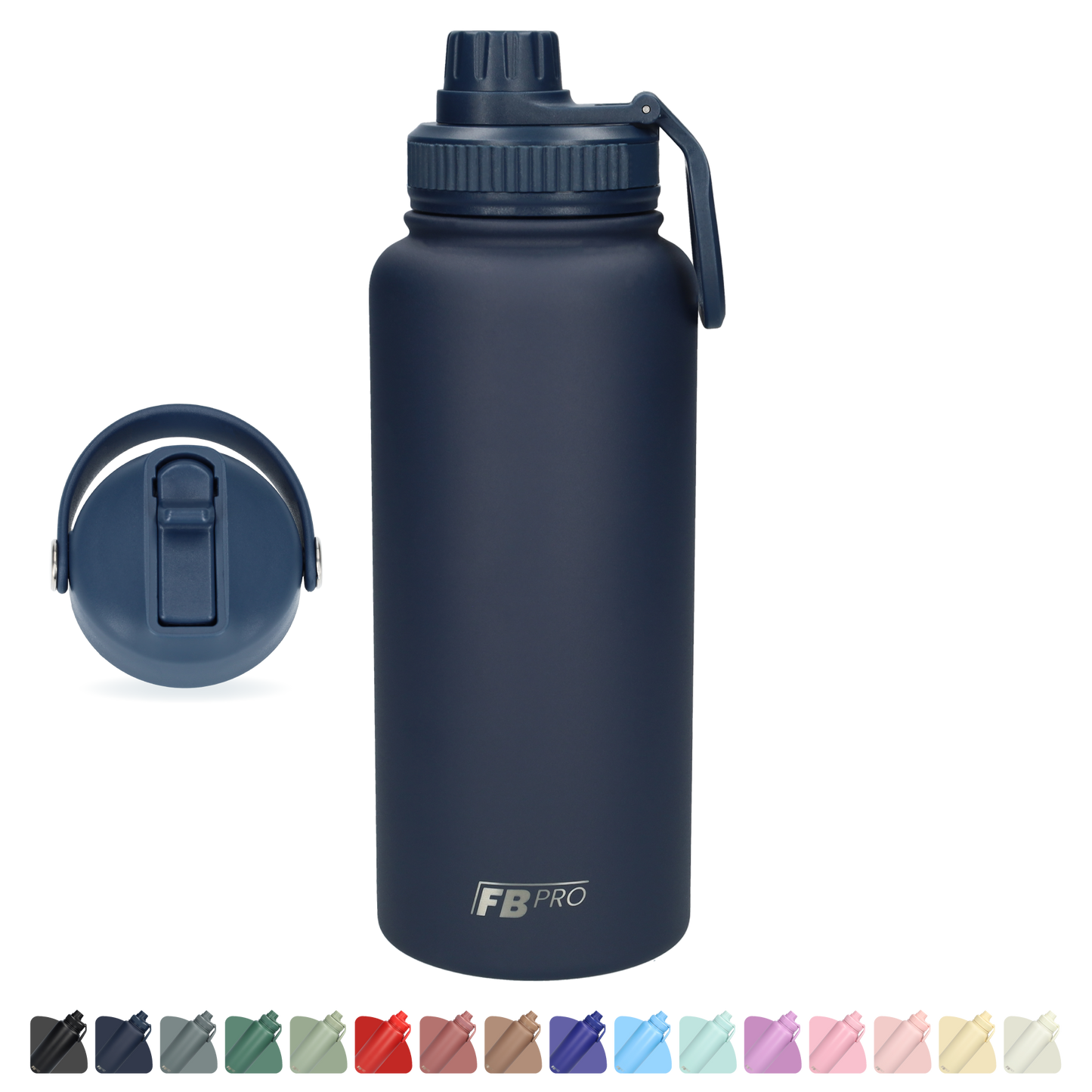 Thermos drinkfles 1 liter met extra dop - Isolerende Waterfles met draaibare drinktuit - Afgewerkt met Poedercoating - Donkerblauw