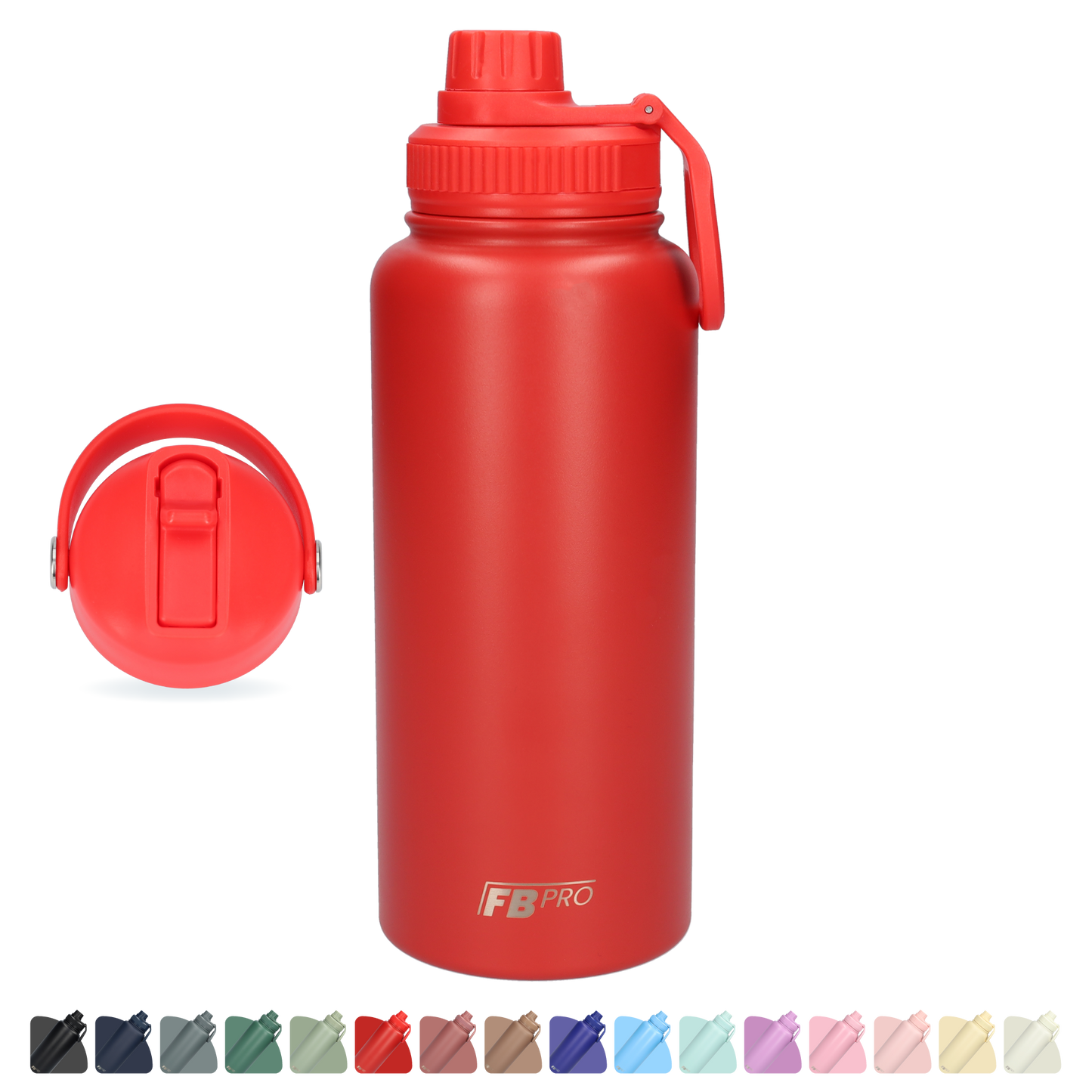 Thermos drinkfles 1 liter met extra dop - Isolerende Waterfles met draaibare drinktuit - Afgewerkt met Poedercoating - Rood