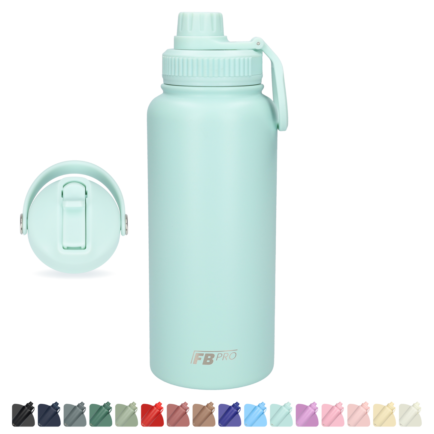 Thermos drinkfles 1 liter met extra dop - Isolerende Waterfles met draaibare drinktuit  - Afgewerkt met Poedercoating - Licht Cyaan