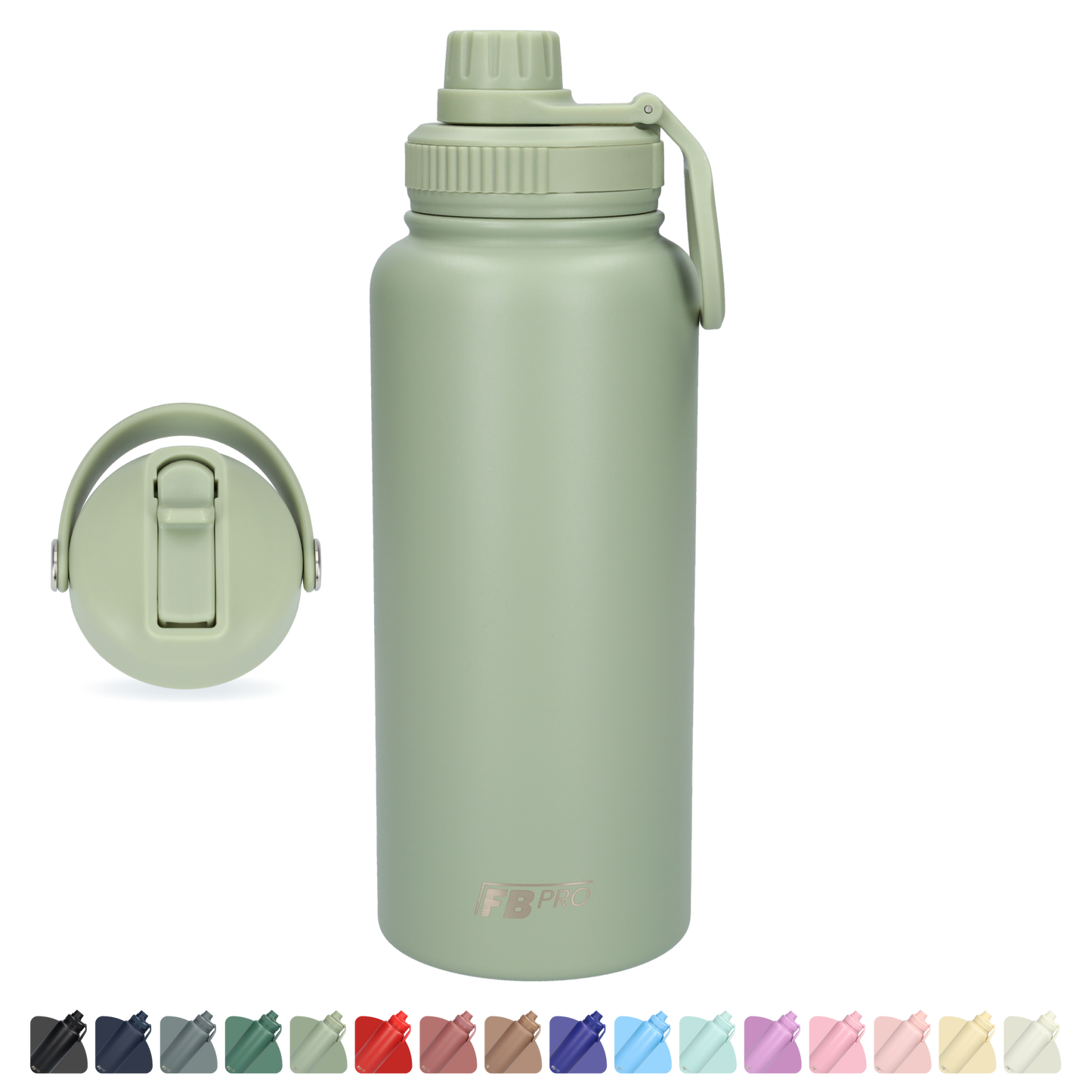 Thermos drinkfles 1 liter met extra dop - Isolerende Waterfles met draaibare drinktuit - Afgewerkt met Poedercoating - Lichtgroen