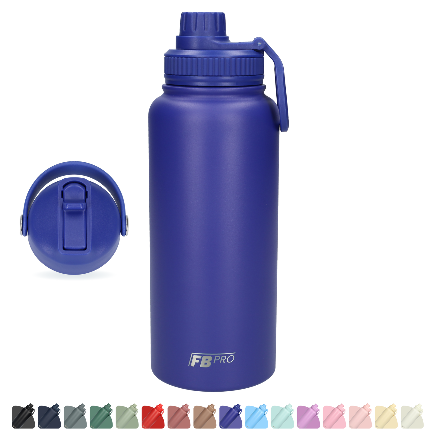 Thermos drinkfles 1 liter met extra dop - Isolerende Waterfles met draaibare drinktuit - Afgewerkt met Poedercoating - Blauw