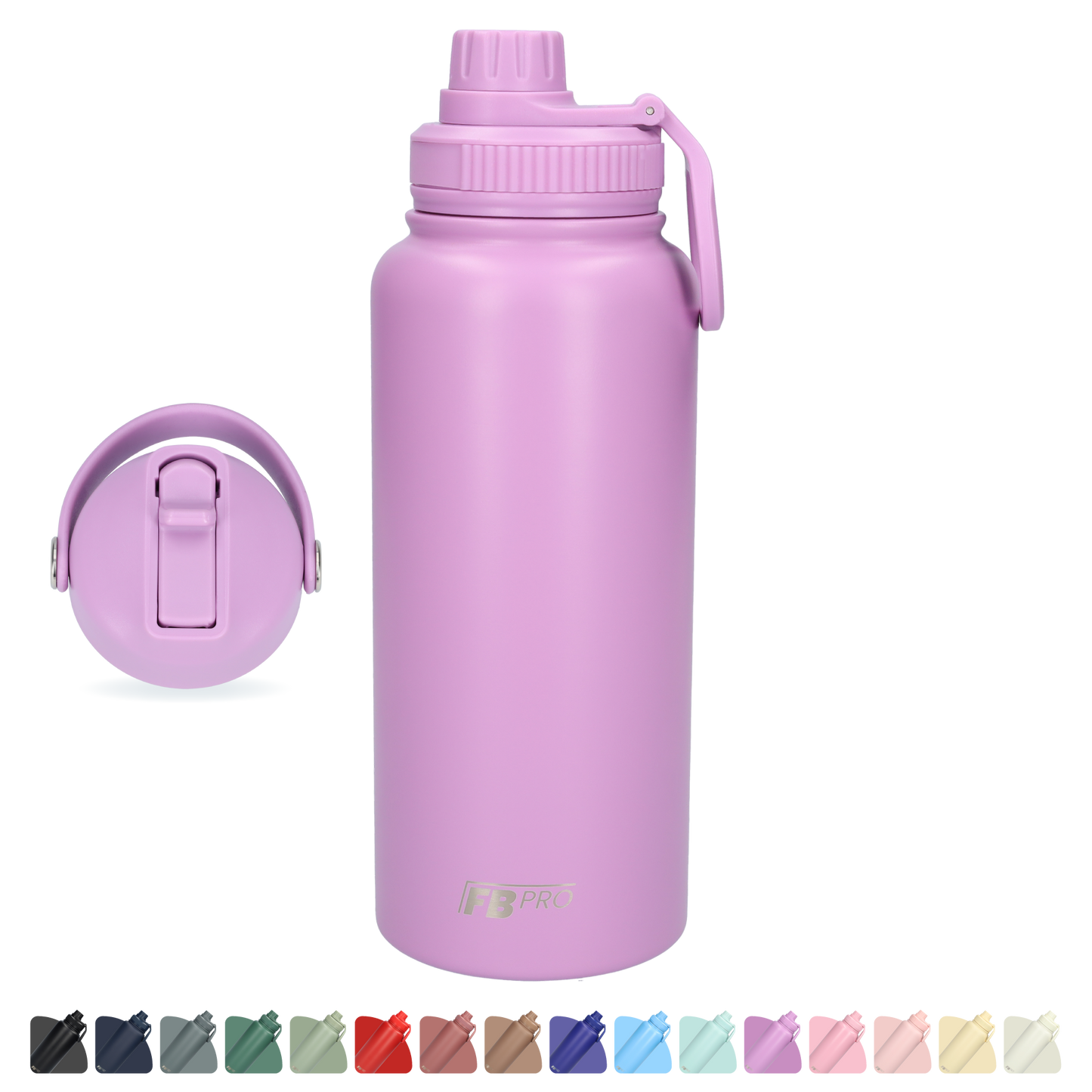 Thermos drinkfles 1 liter met extra dop - Isolerende Waterfles met draaibare drinktuit - Afgewerkt met Poedercoating - Lichtpaars