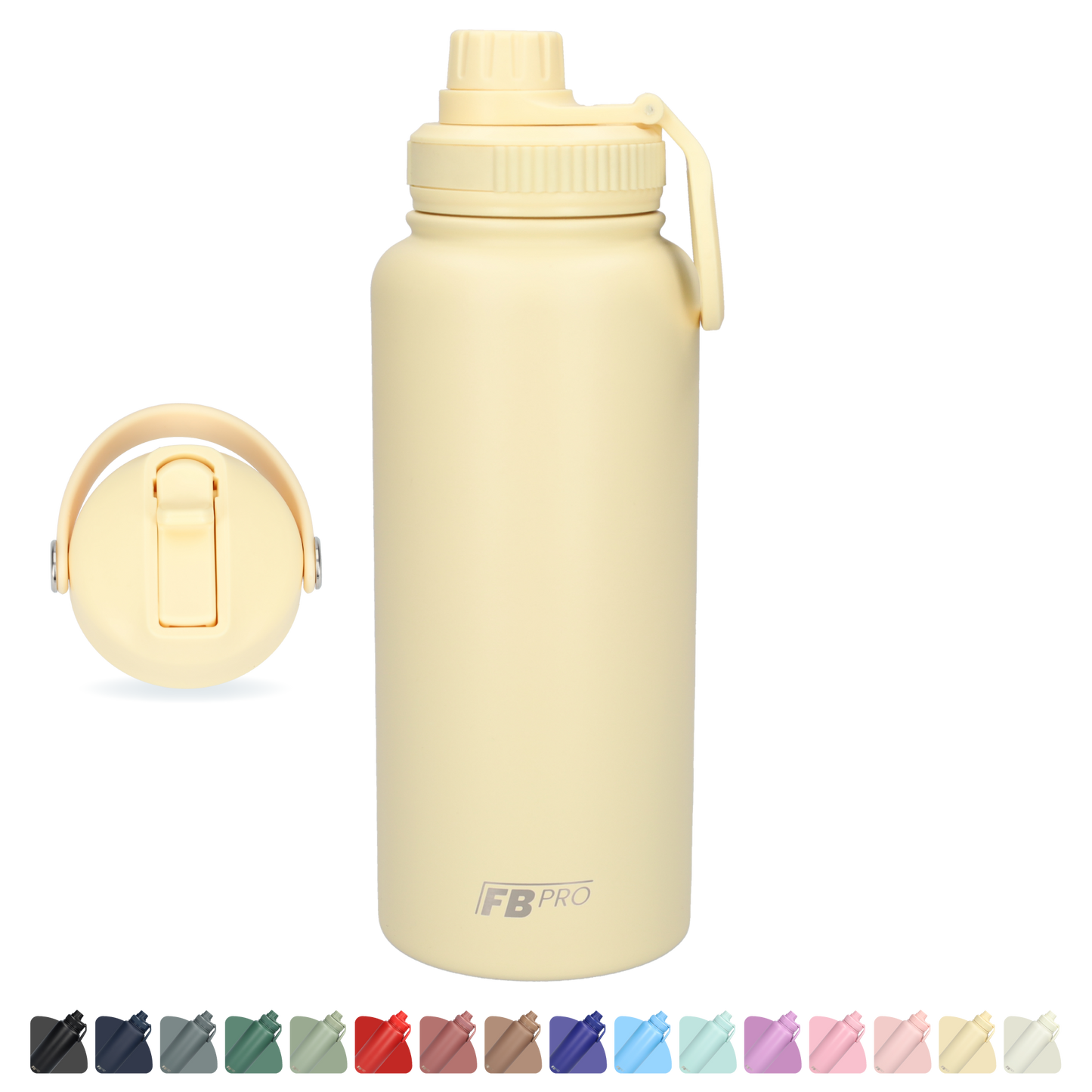 Thermos drinkfles 1 liter met extra dop - Isolerende Waterfles met draaibare drinktuit - Afgewerkt met Poedercoating - Beige