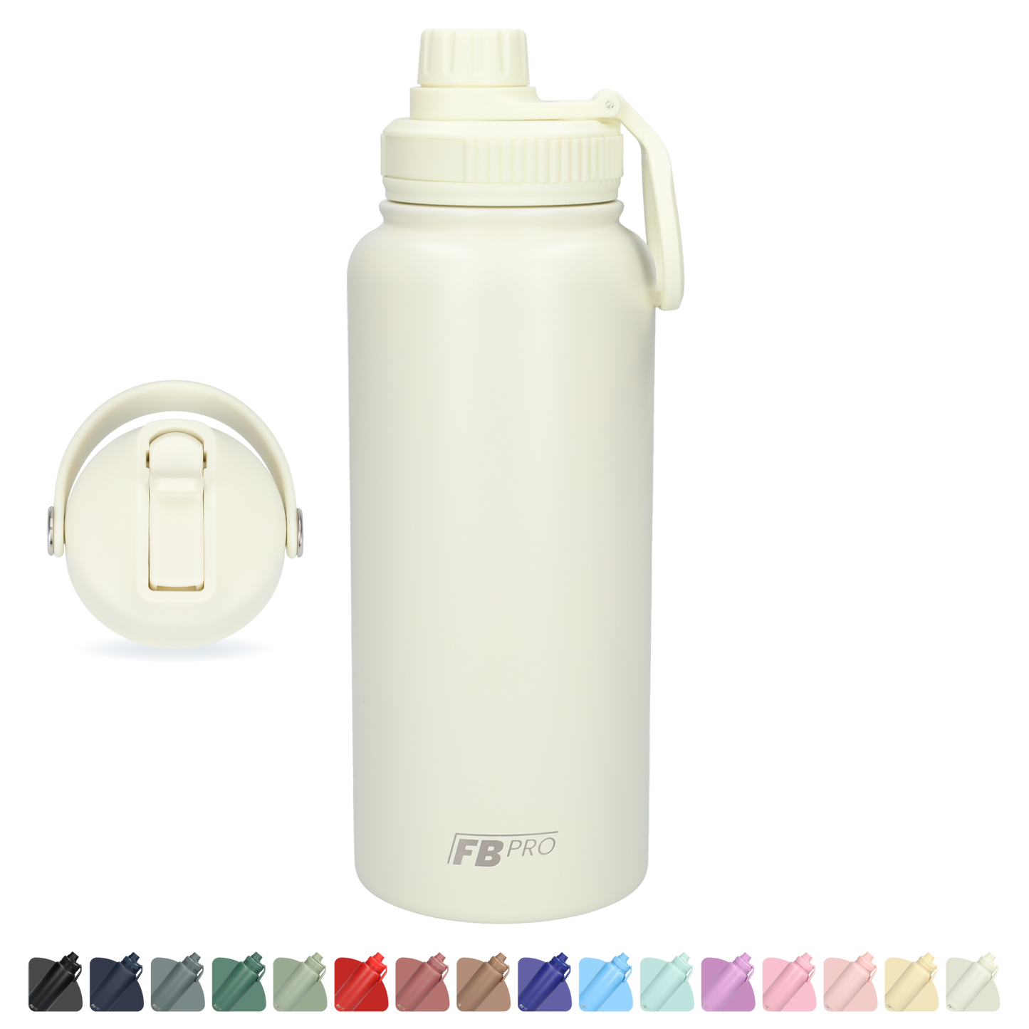 Thermos drinkfles 1 liter met extra dop - Isolerende Waterfles met draaibare drinktuit - Afgewerkt met Poedercoating - Crème