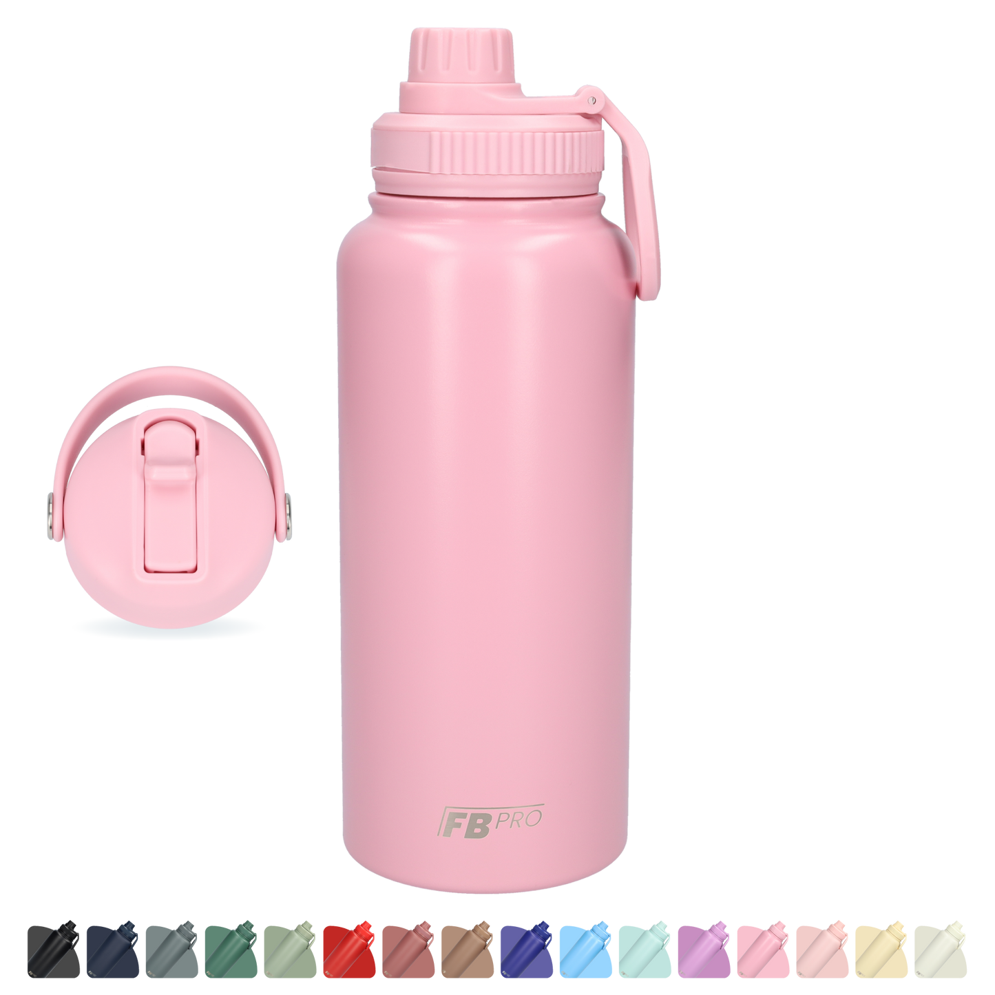 Thermos drinkfles 1 liter met extra dop - Isolerende Waterfles met draaibare drinktuit - Afgewerkt met Poedercoating - Roze