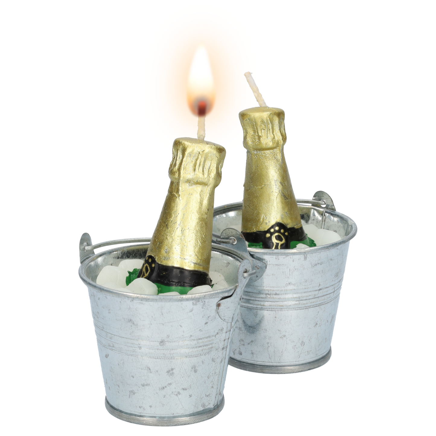 Kleine champagne kaarsen (2 stuks) - Schattige kaars gevormd als champagne fles! - 2 kaarsen & houders - Ø 60mm diameter