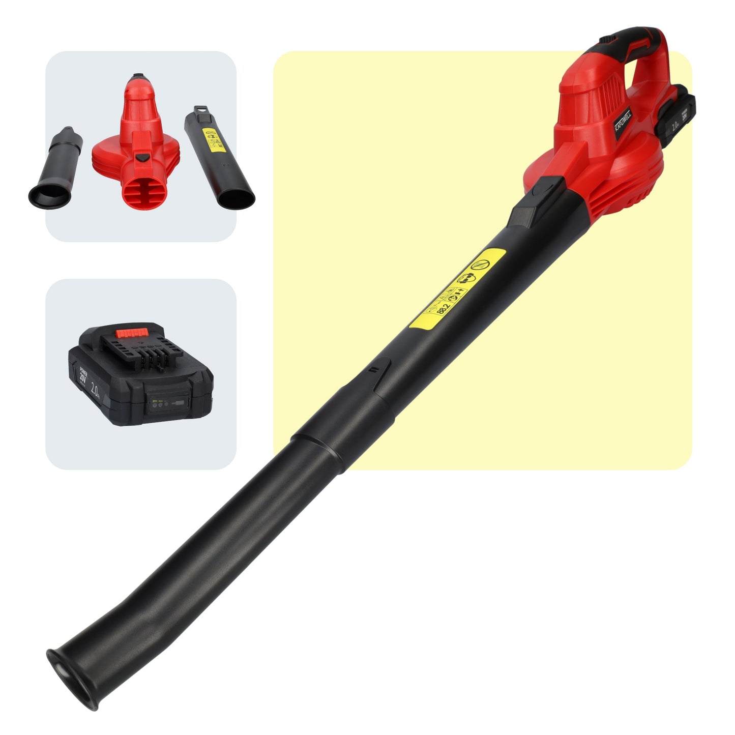 FBB250 - Bladblazer met accu - Met oplader - Maximale luchtdruk van 250 gram - Met accu - Draadloos - Met handvat - Rood