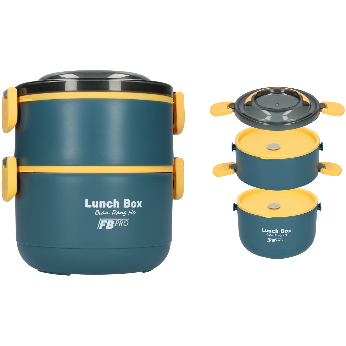 Lunchbox - 2-in-1 - Vershouddoos - RVS vershoudbakjes - Blauw/Geel
