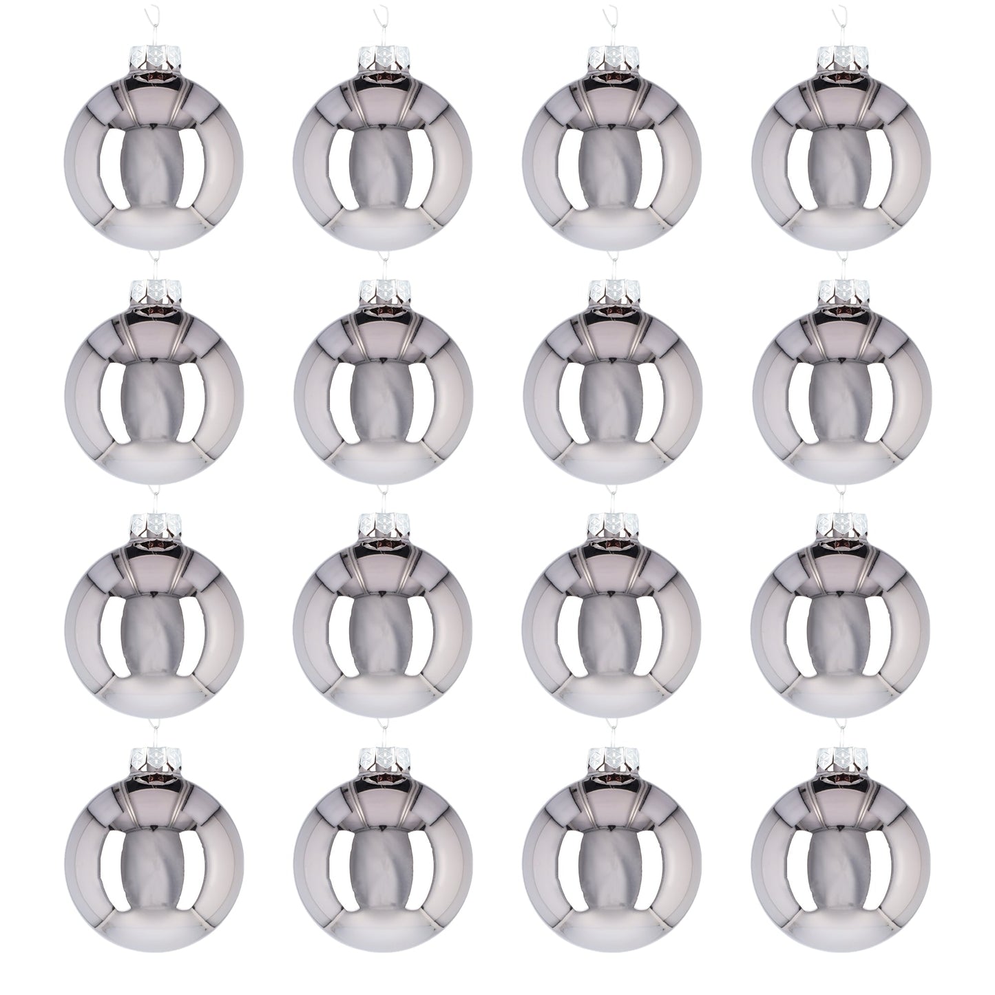 Glazen kerstballen - Set van 16 stuks/80mm - Glas - Zilver Glans