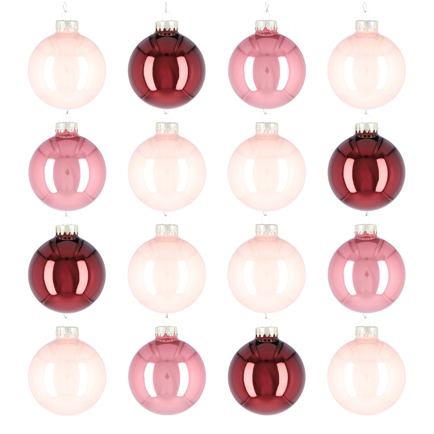 Glazen kerstballen - Set van 16 stuks/80mm - Glas - Wild Blossom - Verschillende Roze tinten