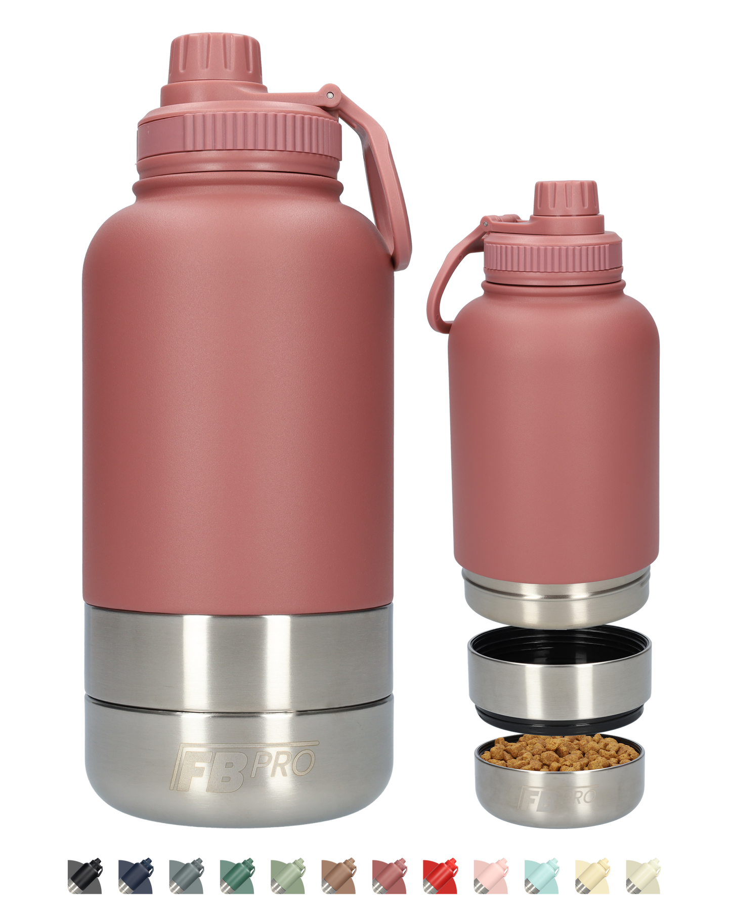 Honden drinkfles met voerbakken - RVS Fles - BPA vrij - 1 Liter - Met handvat - Oud Roze