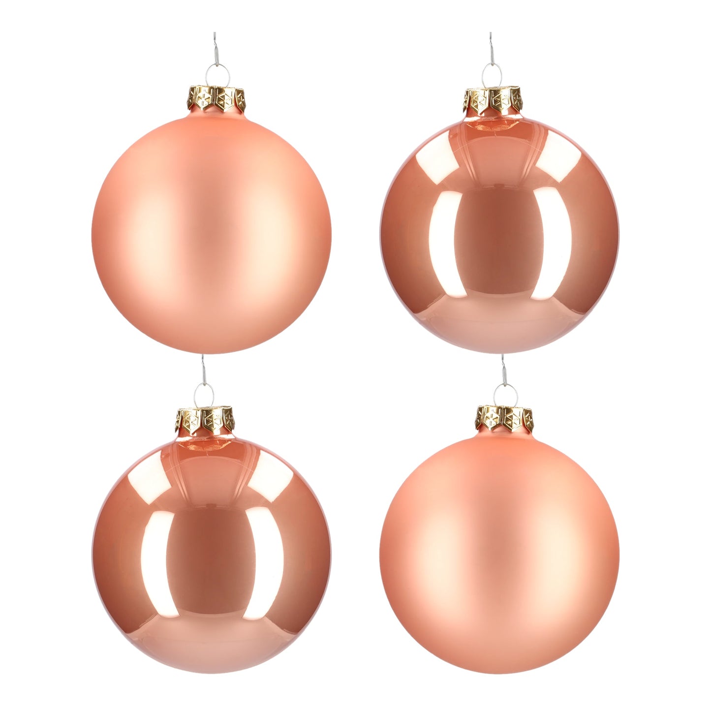Glazen kerstballen - Set van 4 stuks/100mm - Glas - Coral - Brons/Bronskleurig