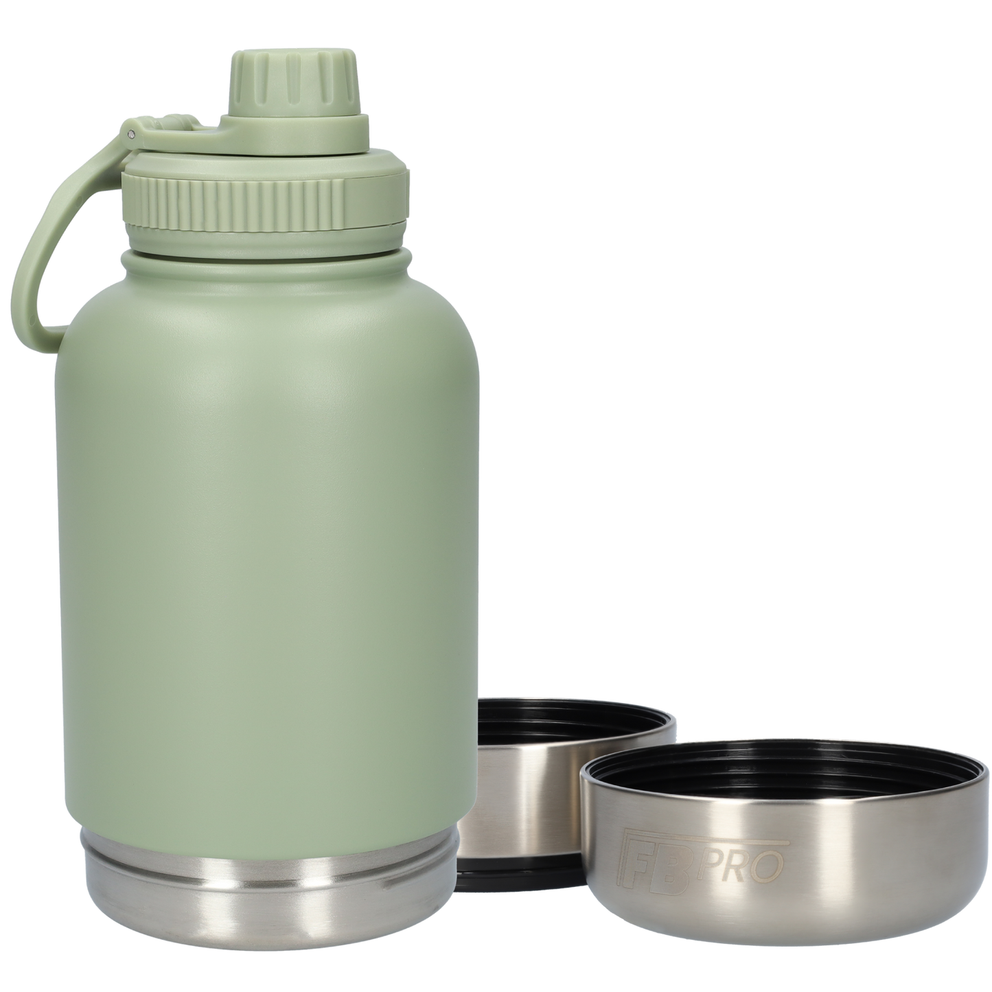 Honden drinkfles met voerbakken - RVS Fles - Lekbestendige dop - BPA vrij - 1 Liter - Met handvat - Licht Groen