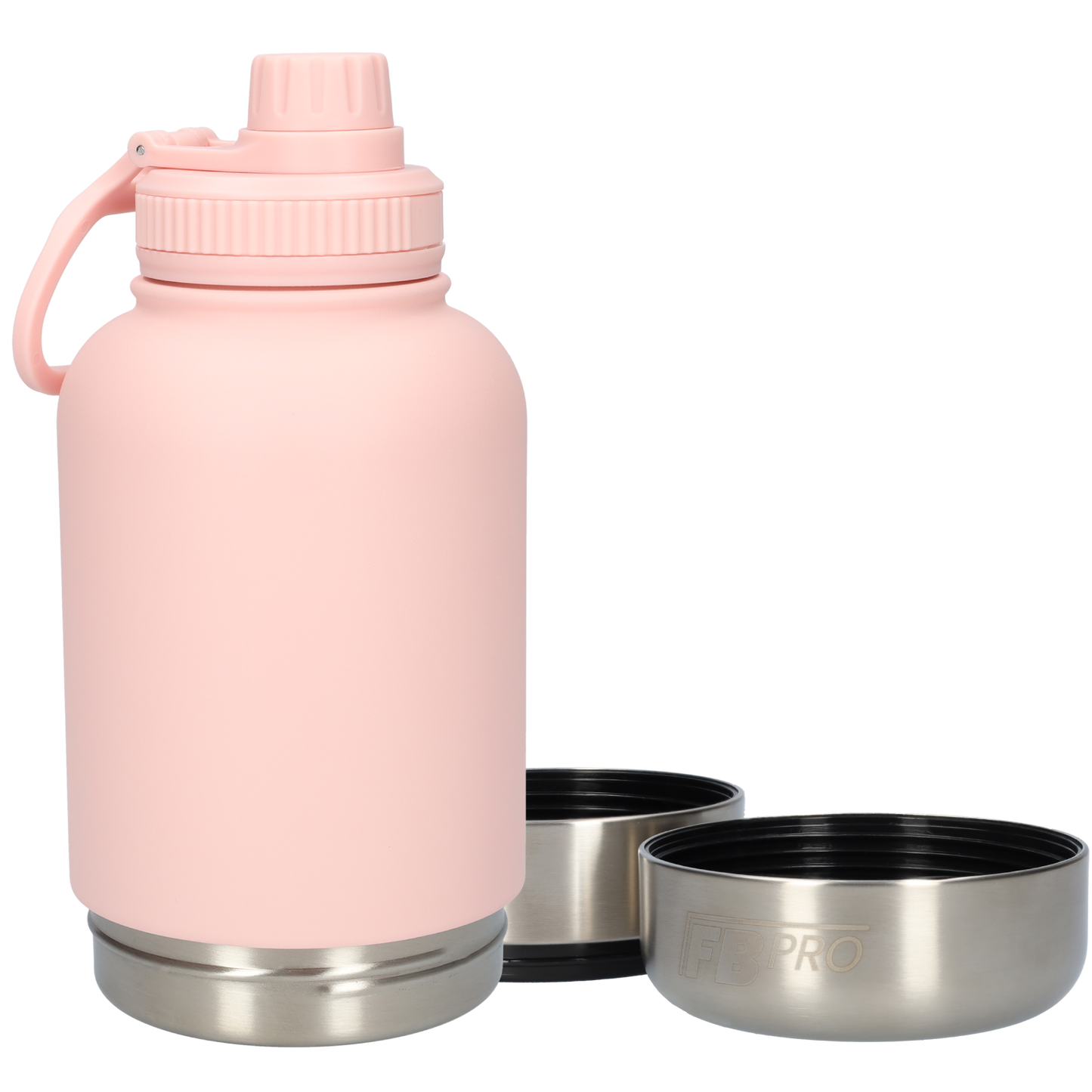 Honden drinkfles met voerbakken - RVS Fles - BPA vrij - 1 Liter - Met handvat - Roze