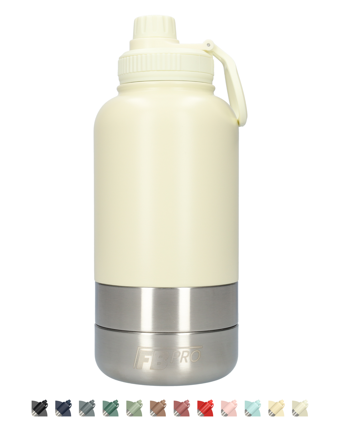 Honden drinkfles met voerbakken - Dubbelwandig - Thermosfles - RVS Fles - BPA vrij - 1 Liter - Met handvat - Créme Wit