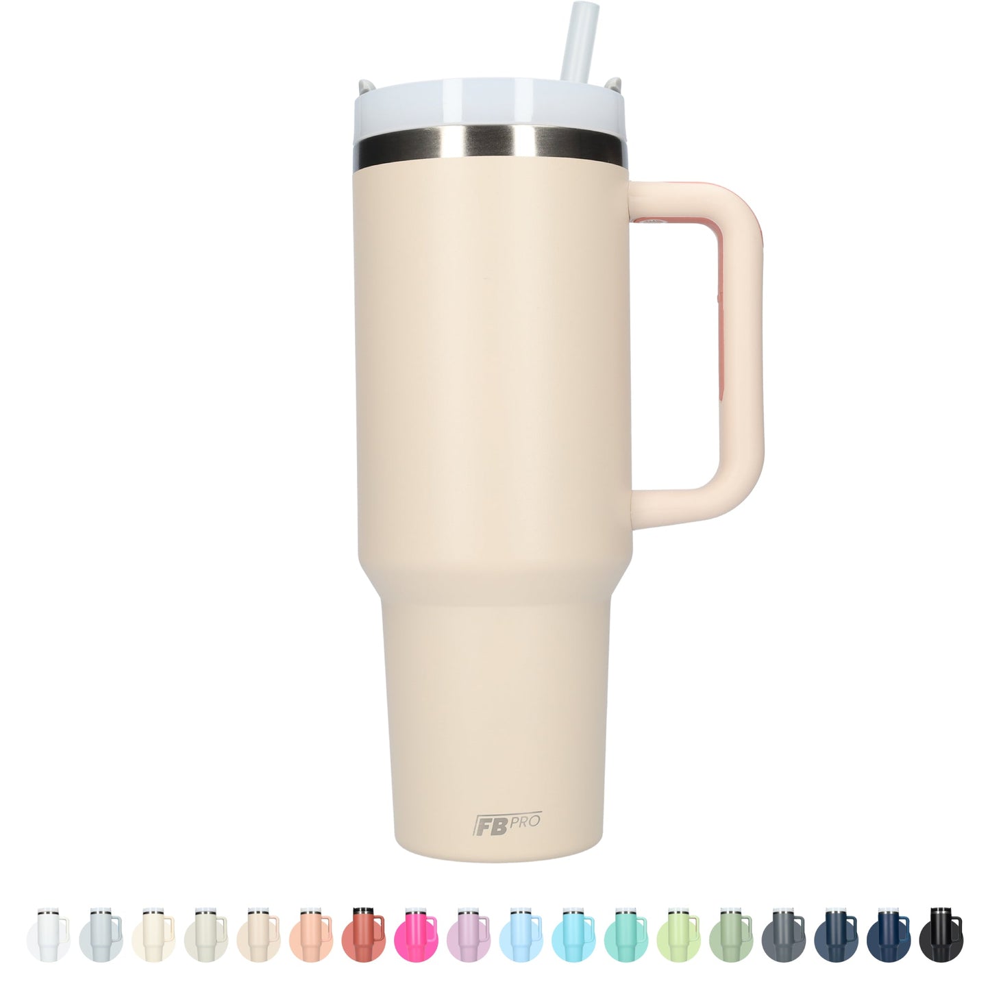Thermos drinkbeker tumbler 1.2L met handvat en rietje - Thermosbeker - 1200 ML - Licht Roze