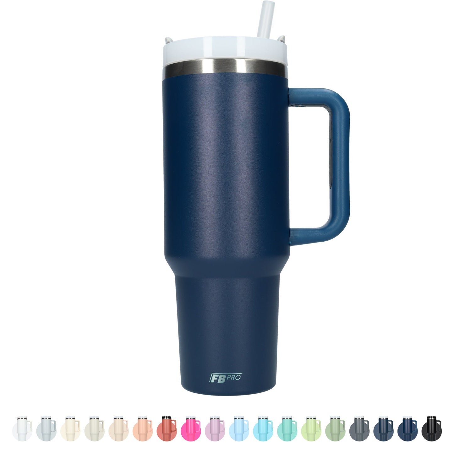 Thermos drinkbeker tumbler 1.2L met handvat en rietje - Thermosbeker - 1200 ML - Middernacht Blauw