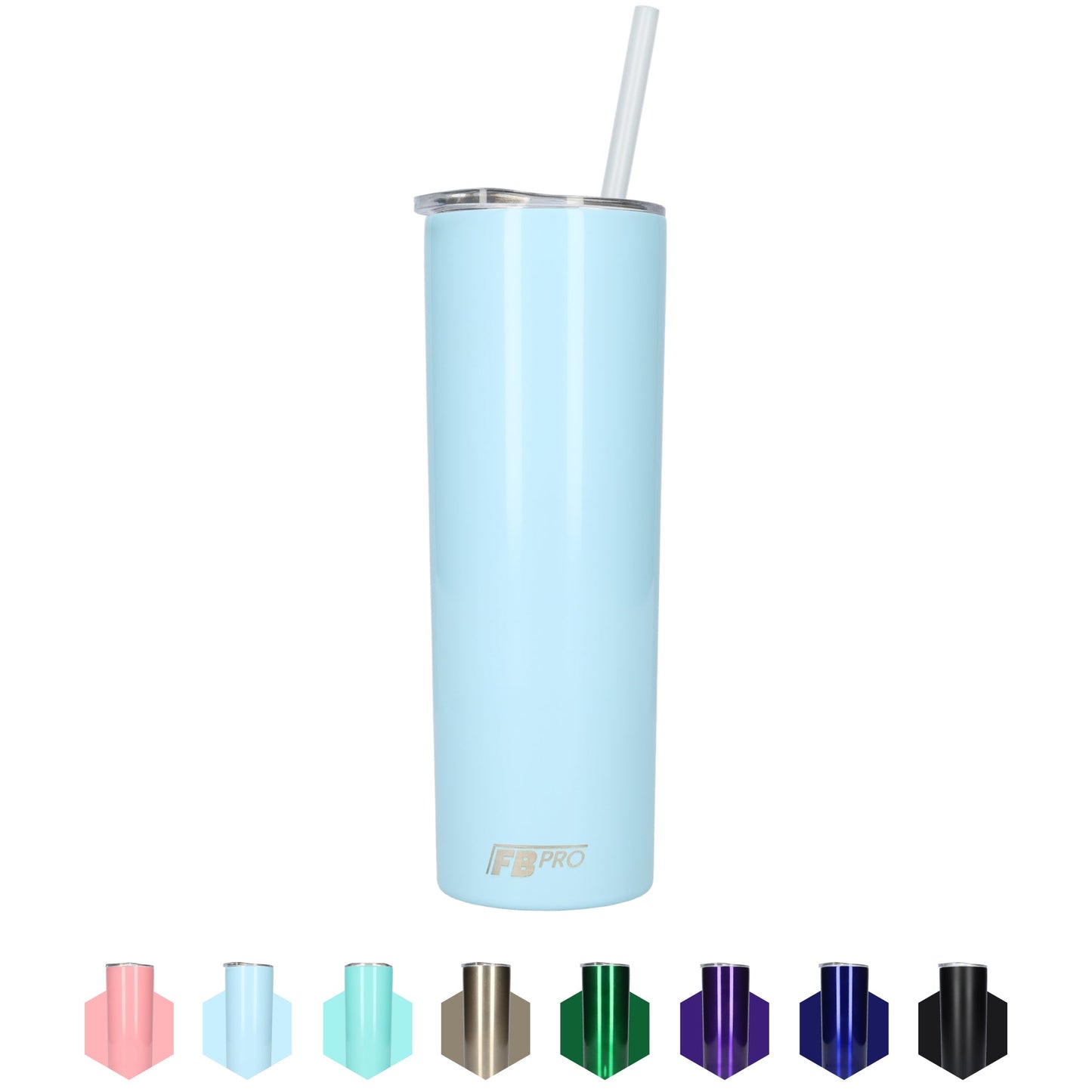 Slanke drinkbeker met rietje - 550 ML - RVS - Baby Blauw