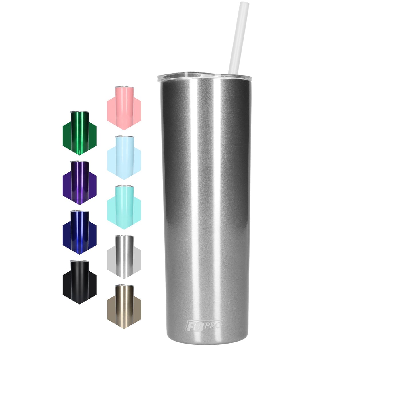 Slanke drinkbeker met rietje - Waterbeker - Thermosbeker - Isoleerkan - Lang formaat - Dubbelwandig - 550 ML - RVS - Grijs