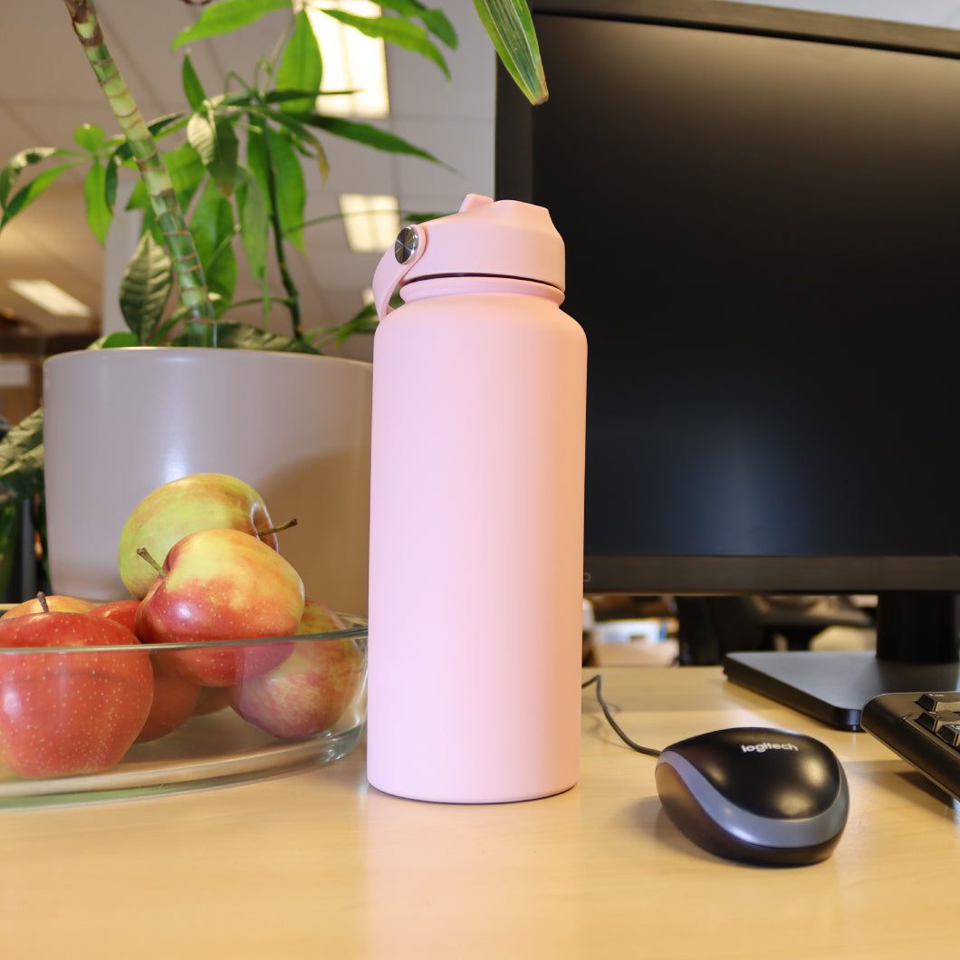Thermos waterfles 1 liter - Isolerende Waterfles met Draaibare Drinktuit - Blush Pink - Roze