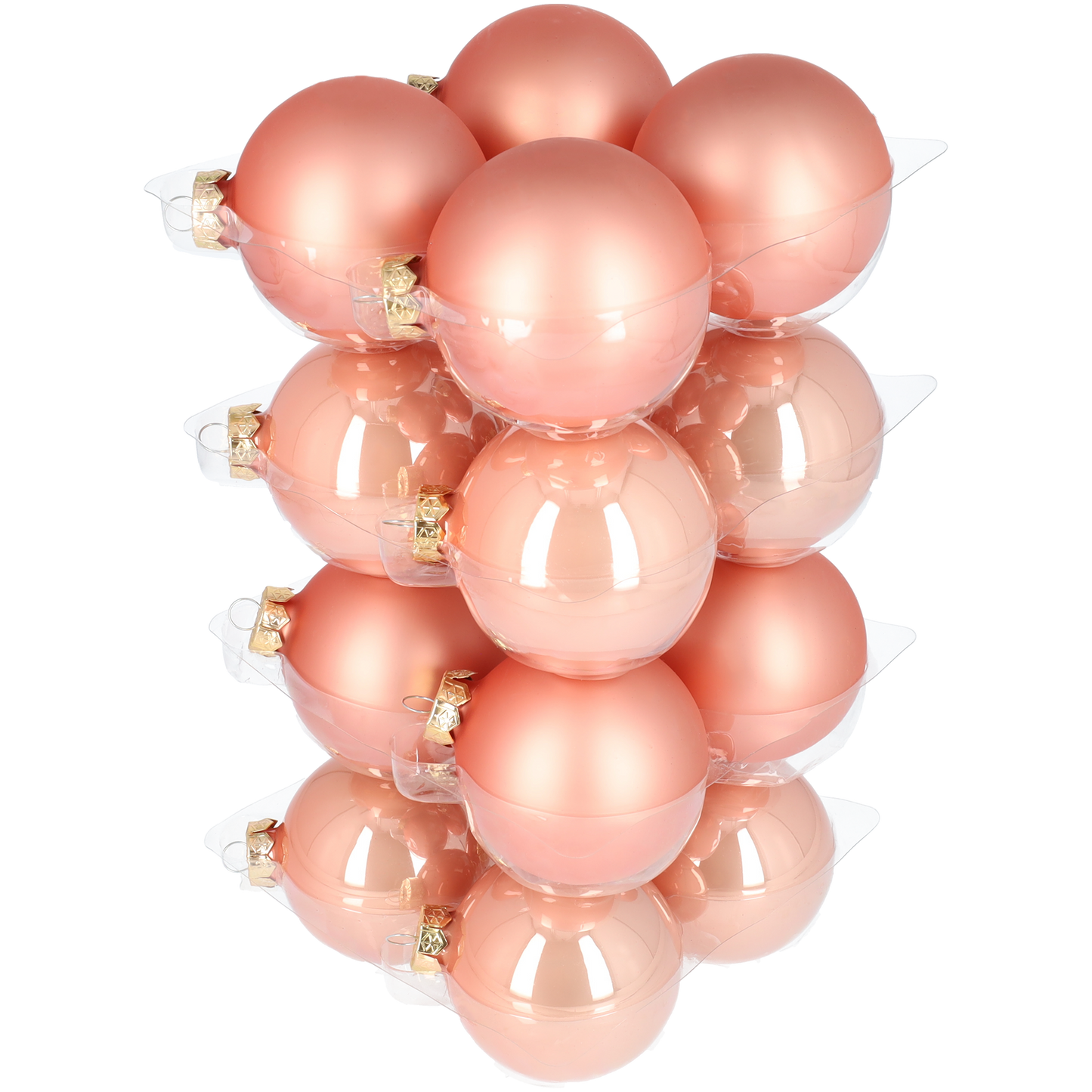 Glazen kerstballen - Set van 16 stuks/80mm - Luxe kerst decoratie - Sfeervolle kerstversiering voor in de kerstboom - Glas - Coral - Brons/Bronskleurig