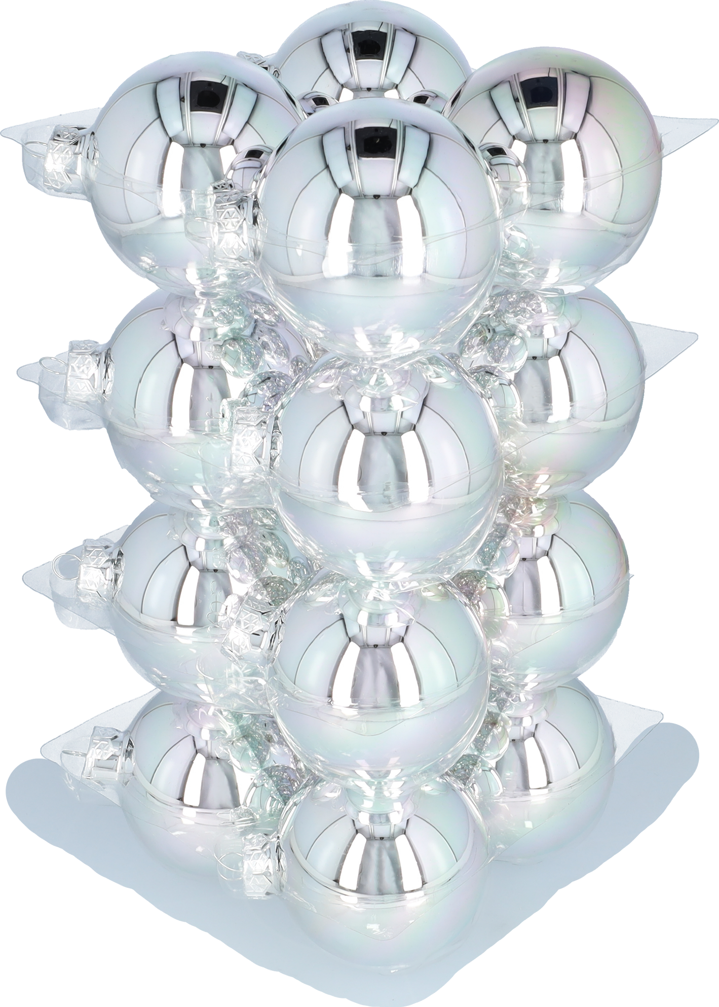 Glazen kerstballen - Set van 16 stuks/80mm - Glas - Zilver Glans