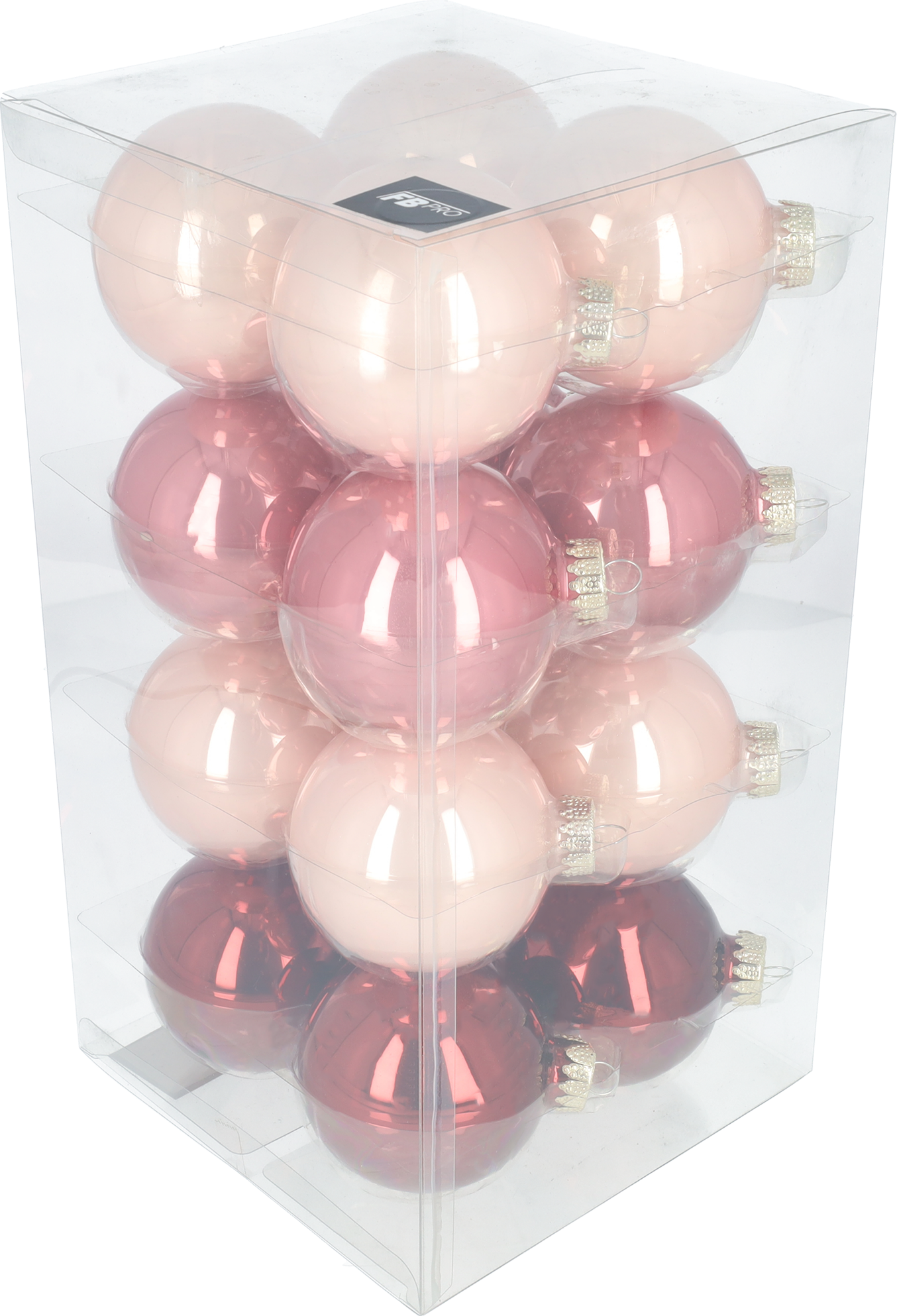 Glazen kerstballen - Set van 16 stuks/80mm - Glas - Wild Blossom - Verschillende Roze tinten