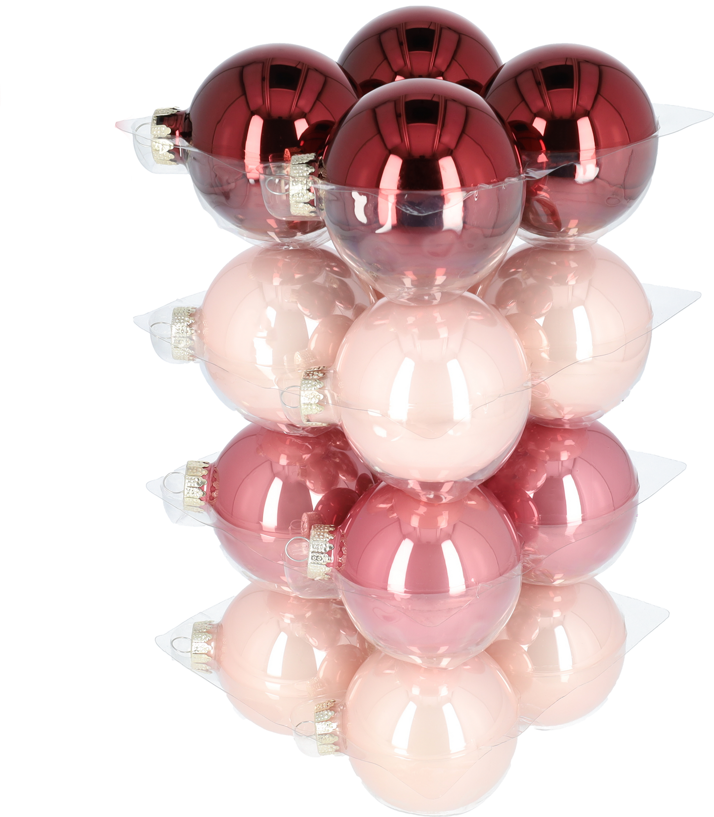 Glazen kerstballen - Set van 16 stuks/80mm - Glas - Wild Blossom - Verschillende Roze tinten