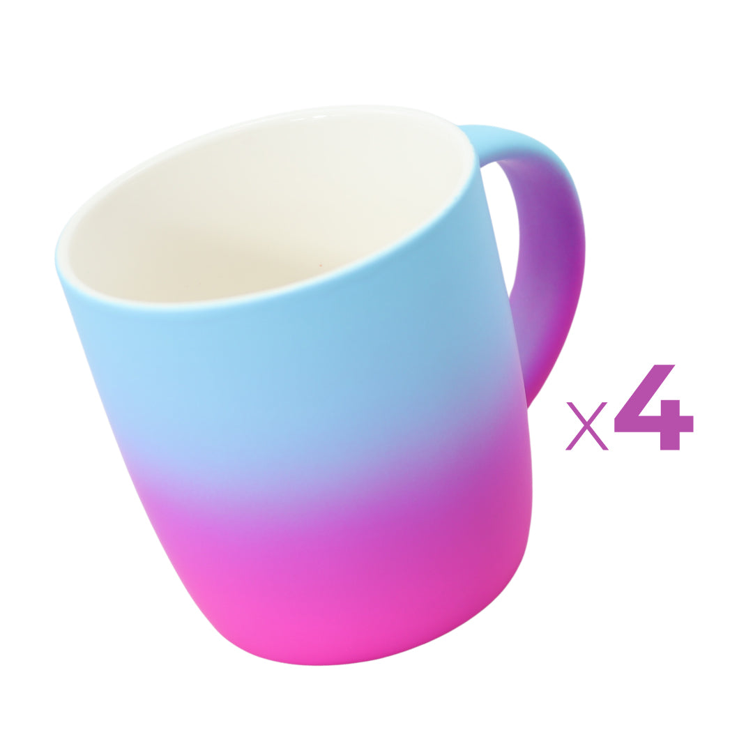 Kleurrijke blauw/hot pink brede mokken! - 4 stuks - 300ml - Koffiemok met gradient ontwerp