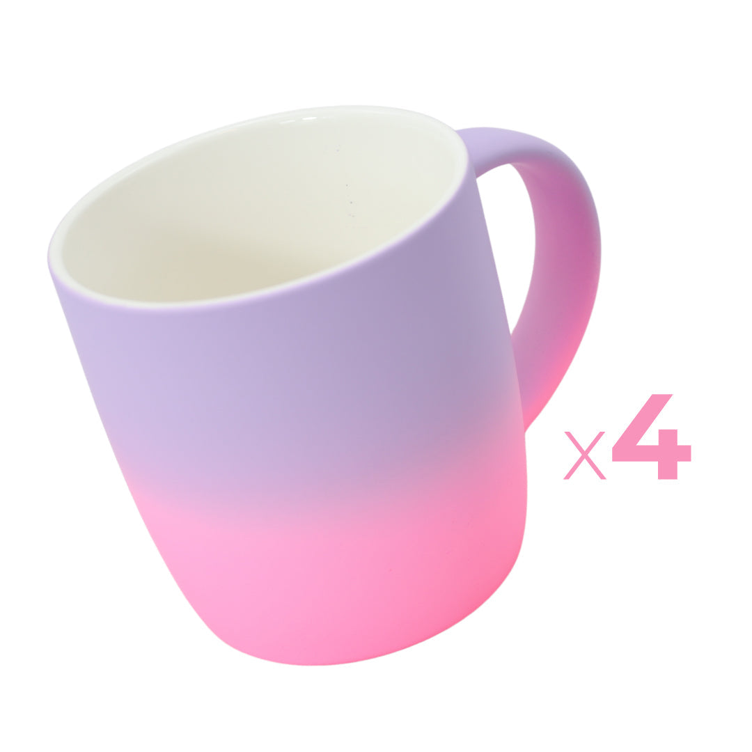 Roze paarse brede mokken - 4 stuks - 300ml - Gezellig design - Koffiemok met gradiënt ontwerp