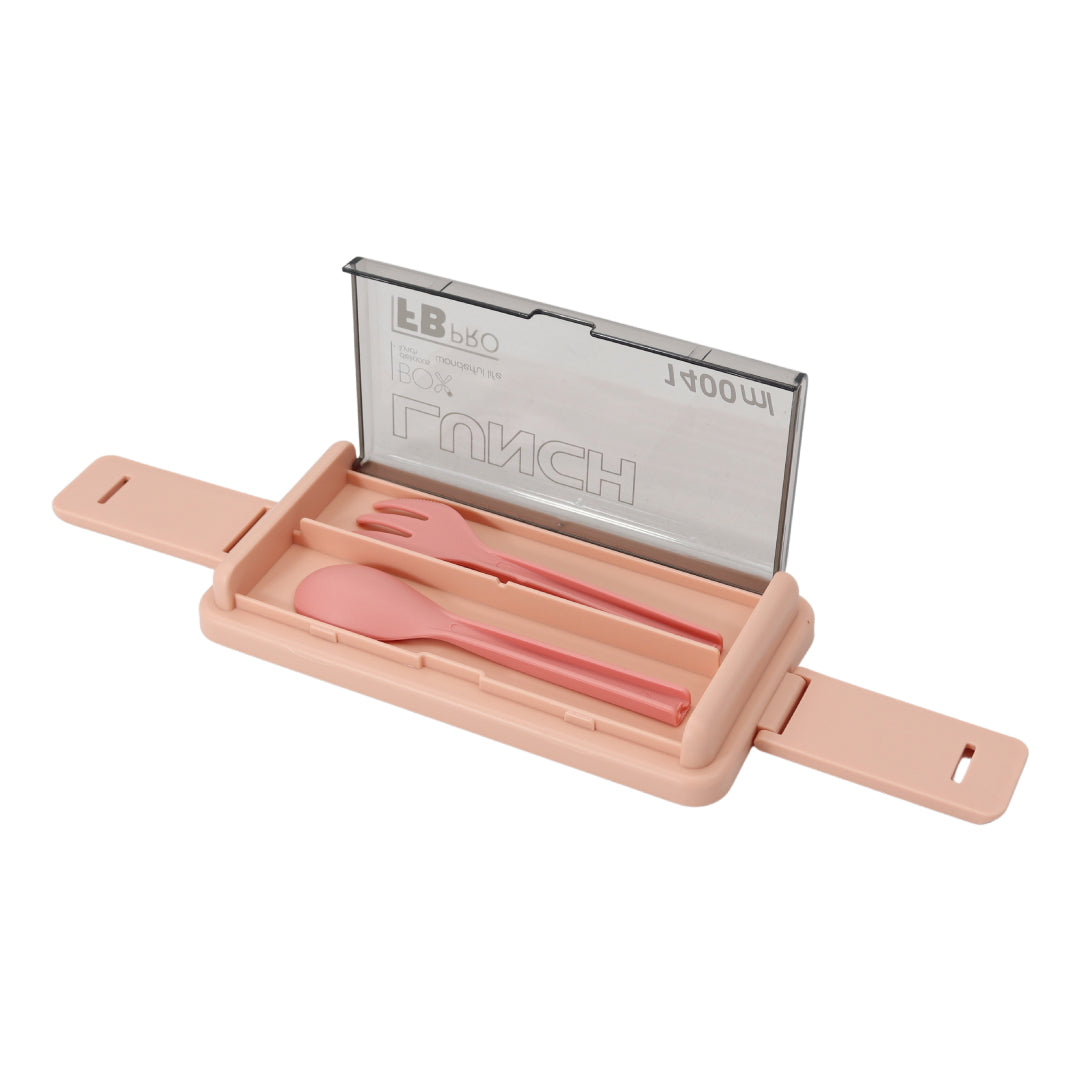Lunchbox - 1400ml - Met servies en vakjes x3 - Roze