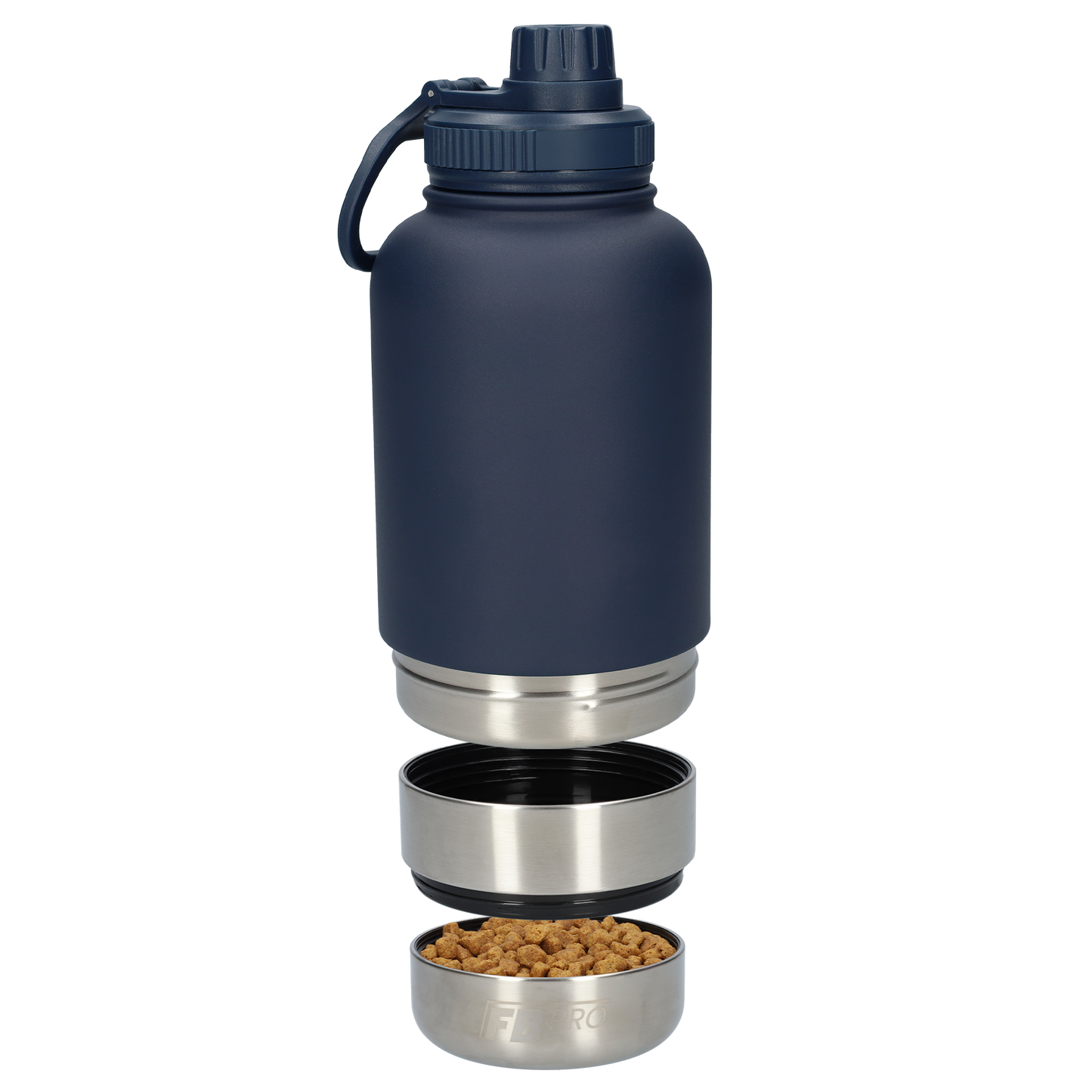 Honden drinkfles met voerbakken - RVS Fles - BPA vrij - 1 Liter - Donker Blauw
