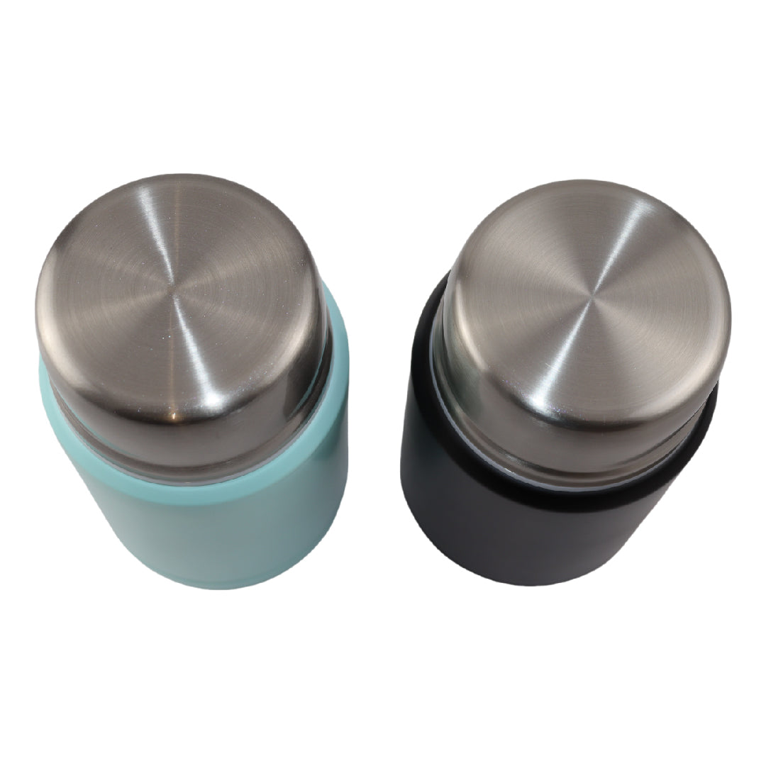 Lichtblauwe & Zwarte Thermos Voedselcontainer met Lepel x2 - Licht blauw & Zwart - 450ml