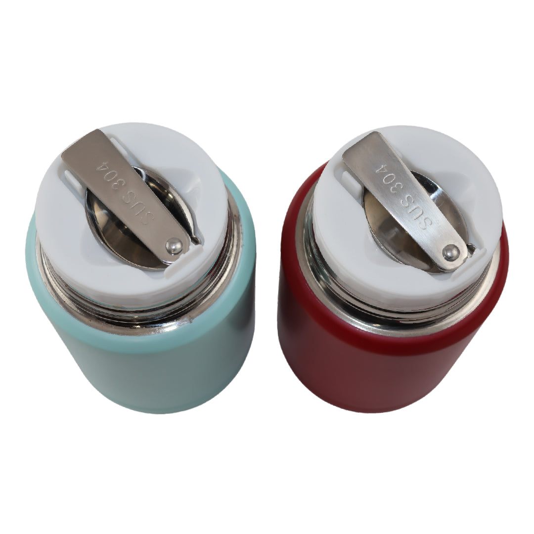 Lichtblauwe & Rode Thermos Voedselcontainer met Lepel x2 - Licht blauw & Rood - 450ml