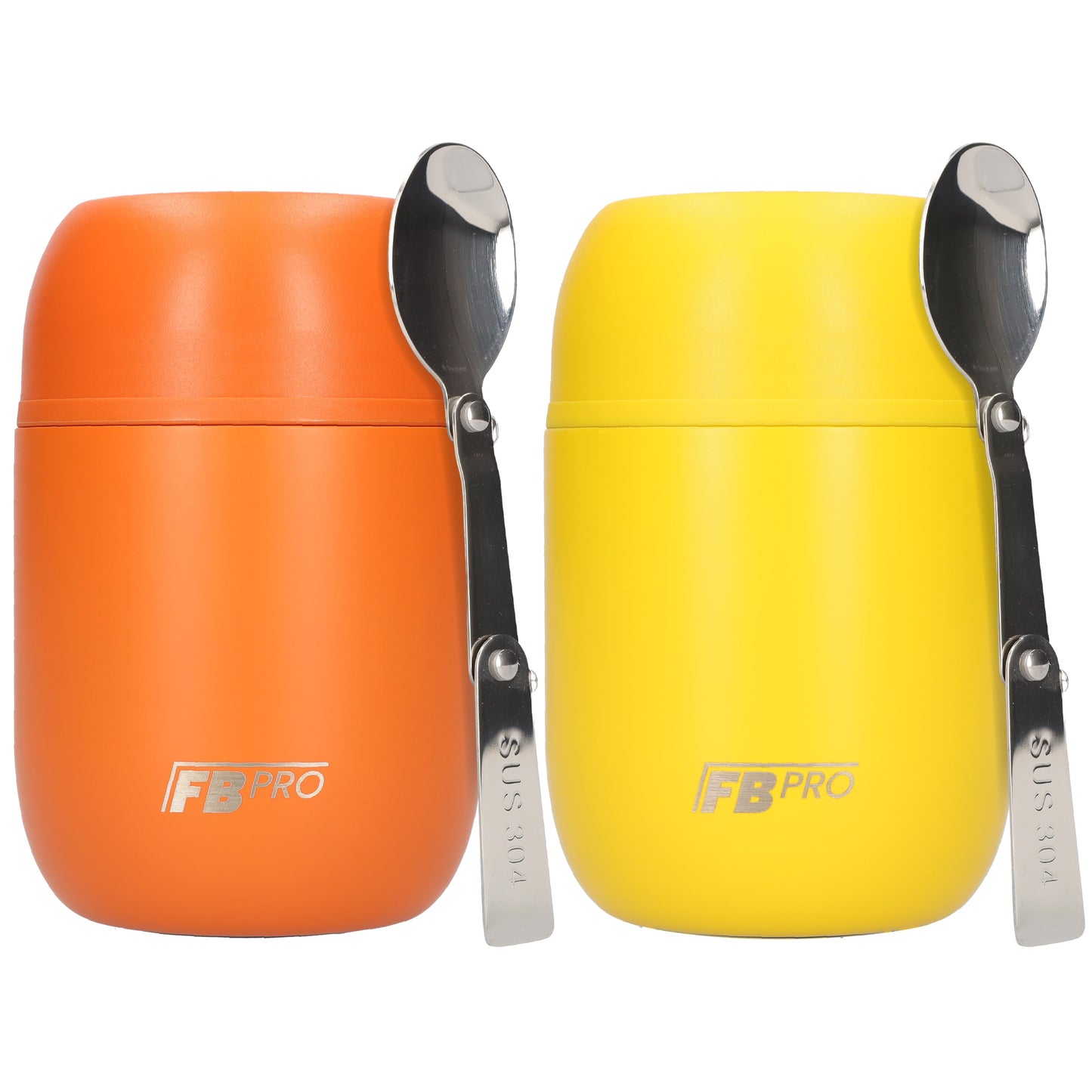 Oranje & Gele Thermos Voedselcontainer met Lepel x2 - Thermoskan - 450ml