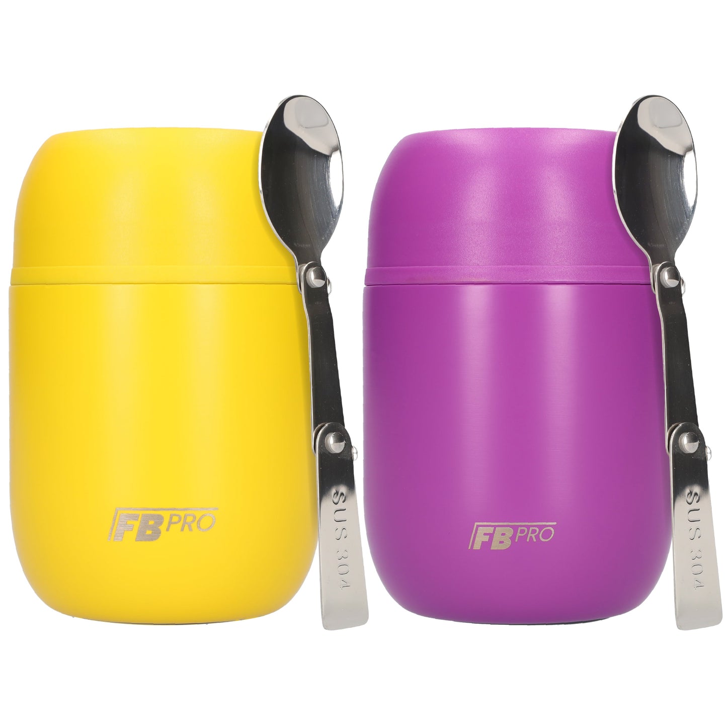 Gele & Paarse voedselcontainer Thermos Voedselcontainer met Lepel x2 - Thermoskan - 450ml