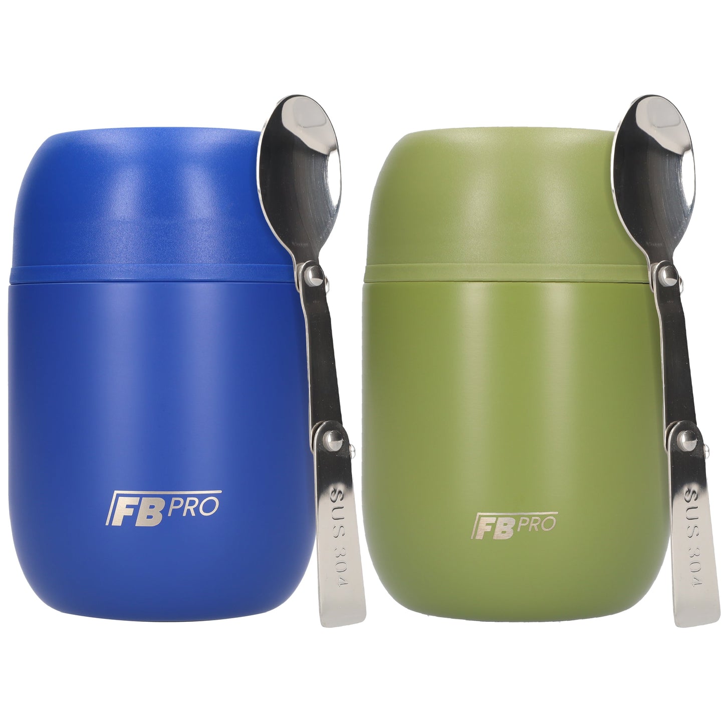 Blauwe & legergroene voedselcontainer Thermos Voedselcontainer met Lepel x2 - Thermoskan - 450ml