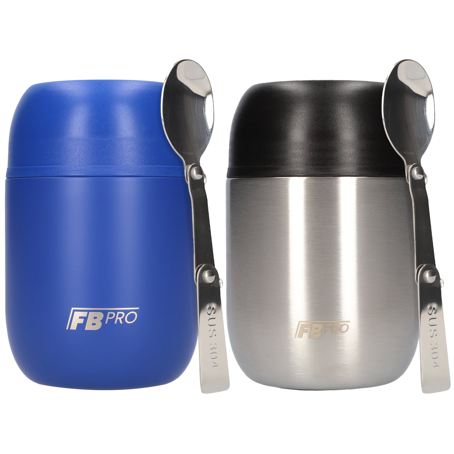 Blauw & RVS Zwart Thermos Voedselcontainer met Lepel x2 - Thermoskan - 450ml