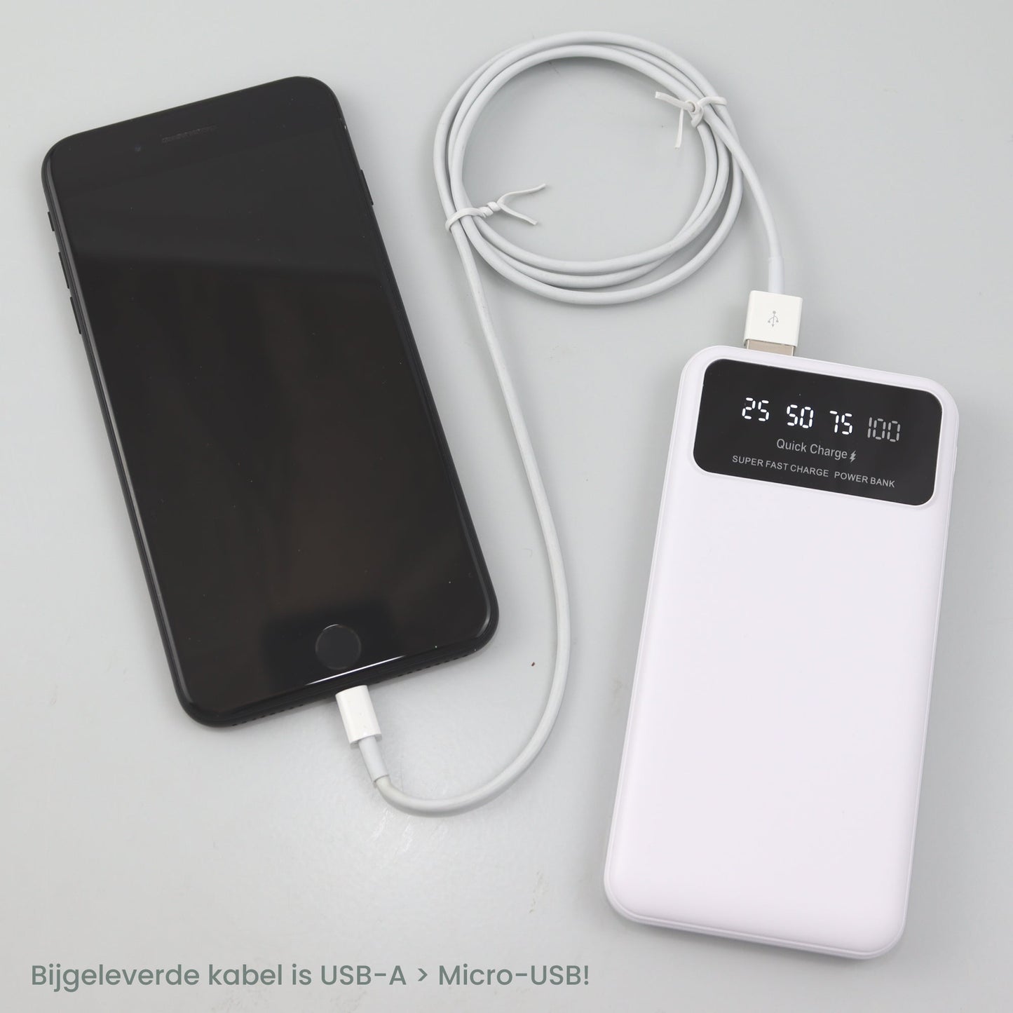 Powerbank 10000mAh - Snellader - Oplaadbescherming - 2x USB en 1x USB-C oplaadport - Wit