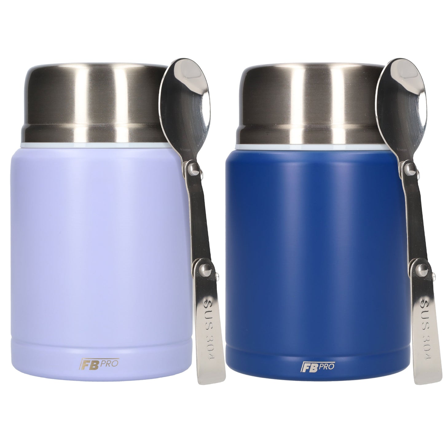 Thermos Voedselcontainer met Lepel x2 - Thermoskan Set van 2 - Licht Paars & Blauw - 450ml