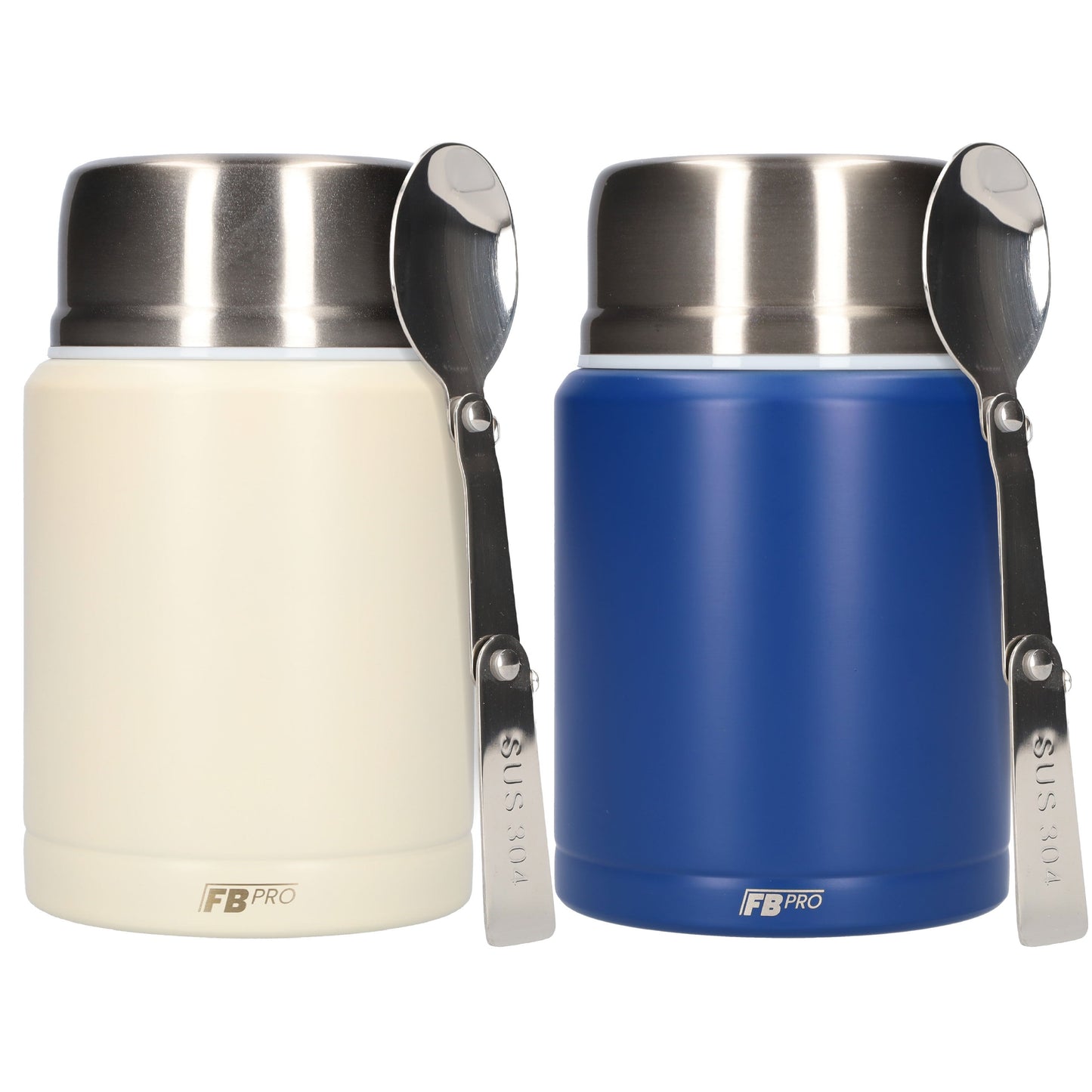 Thermos Voedselcontainer met Lepel x2 - Thermoskan Set van 2 - Ivoor Wit & Blauw - 450ml