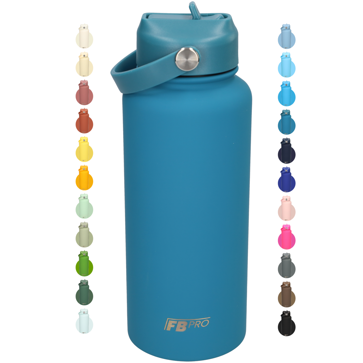 Thermos waterfles 1 liter - Isolerende Waterfles met Draaibare Drinktuit - Turquoise - Zee Blauw