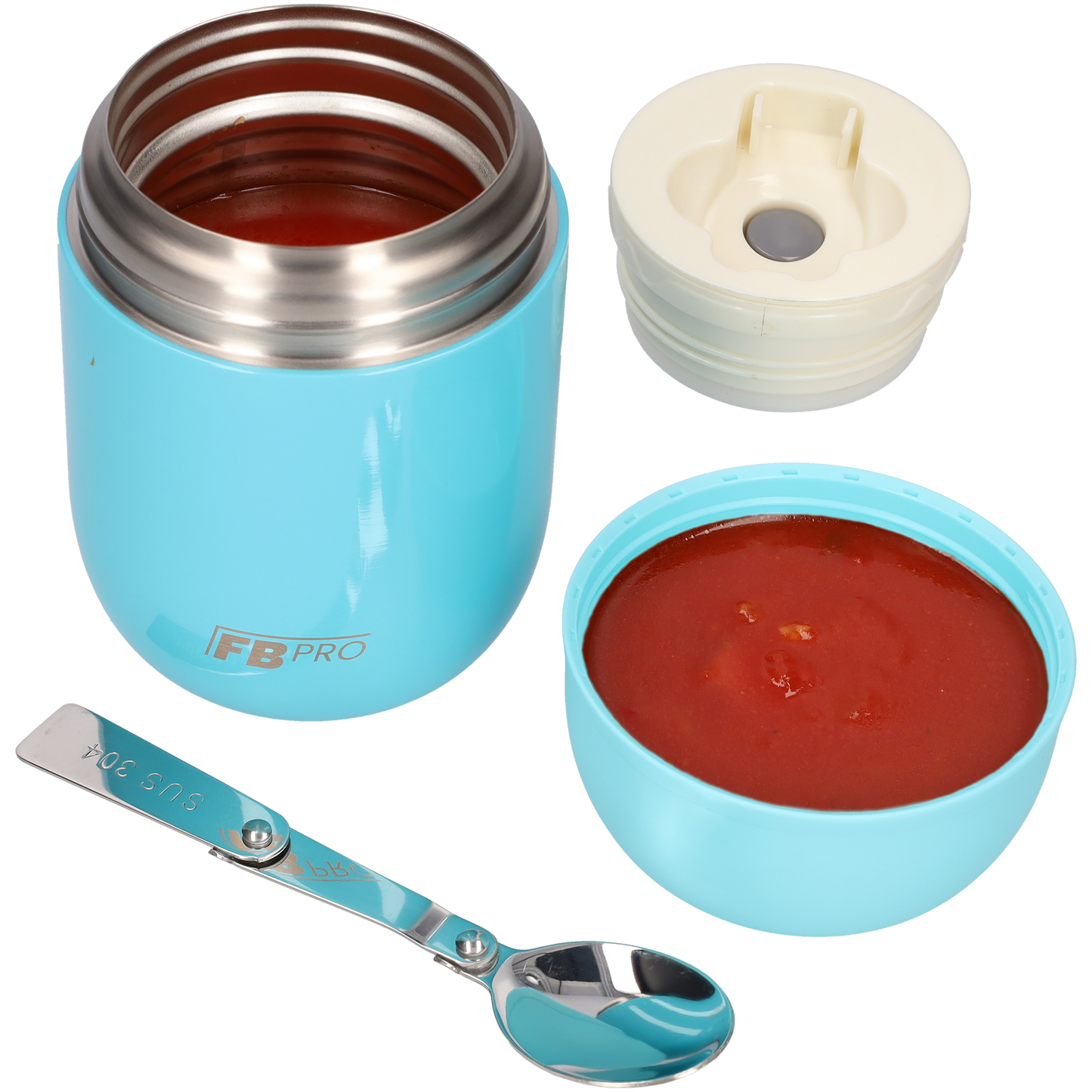 Thermos voedselcontainer met lepel - Thermoskan - Lichtblauw - 420ml