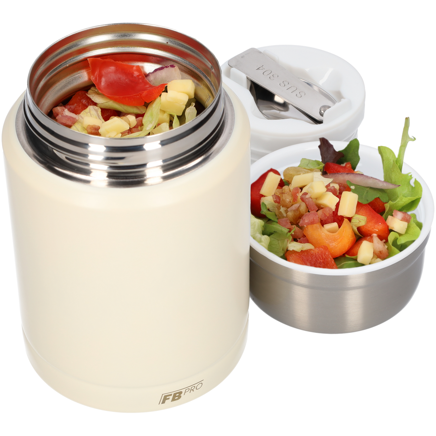 Witte & Lichtpaarse Thermos Voedselcontainer - Ivoor wit & Licht paars - 450ml