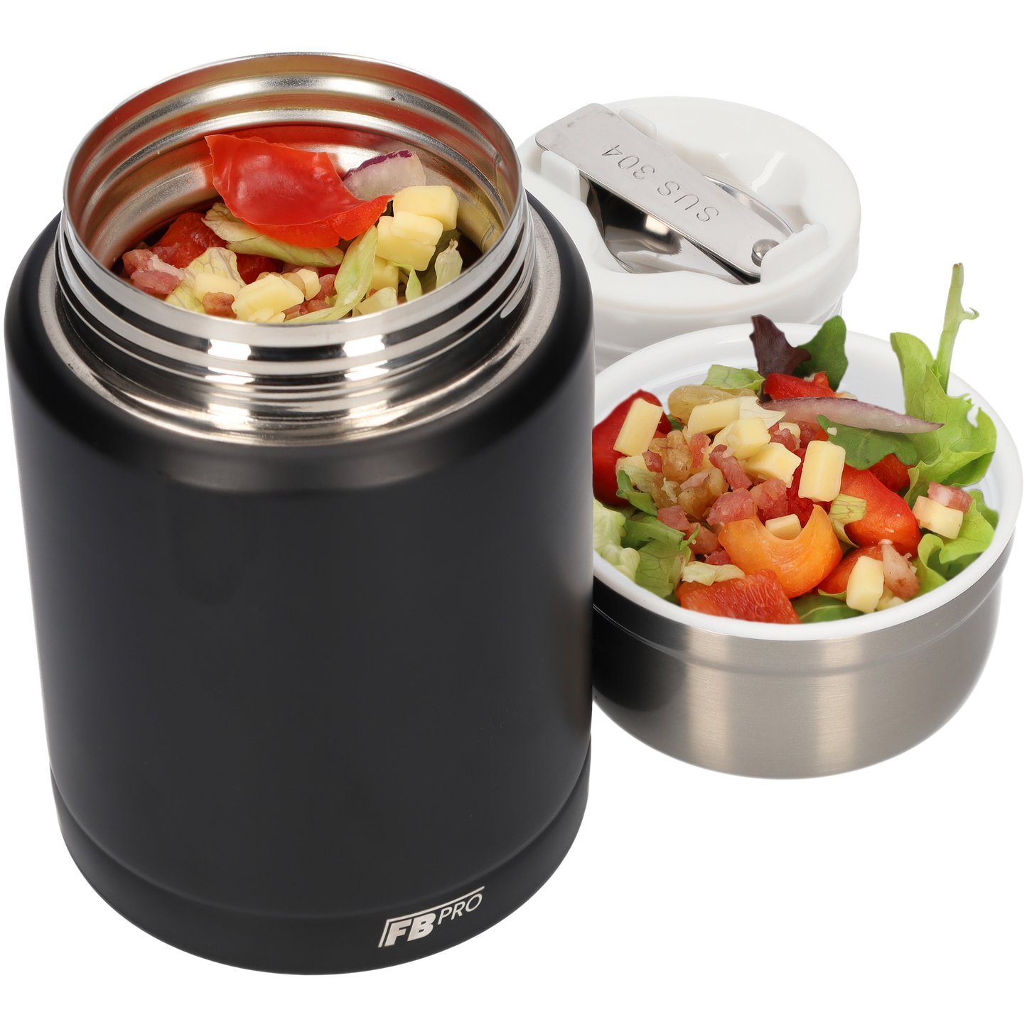 Thermos Voedselcontainer met Lepel x2 - Thermoskan Set van 2 - Zwart & Blauw - 450ml