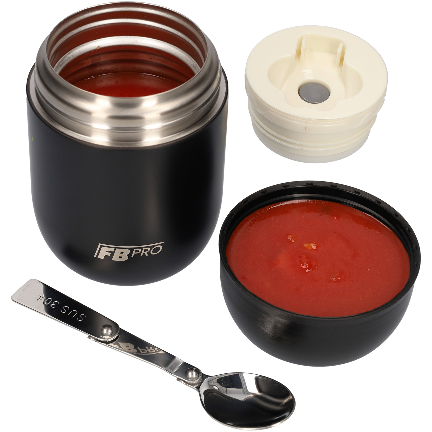 Zwarte & Lichtroze Thermos Voedselcontainer met Lepel x2 - Thermoskan - 450ml