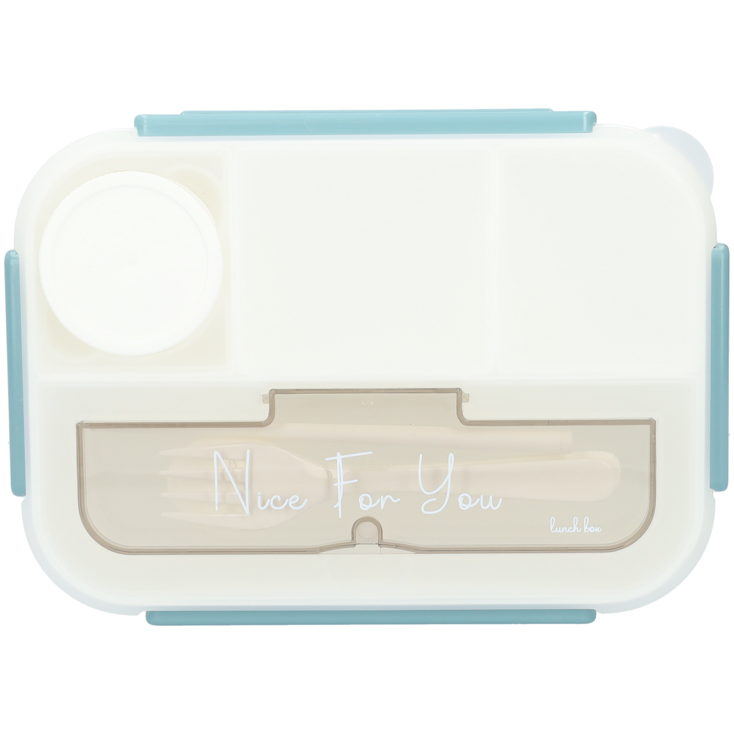 Mooie Lunchbox 1300ml - BPA vrij - Bentobox - Ook te gebruiken als Broodtrommel - Geel - Met Bestek en Sausbakje - Wit met blauw