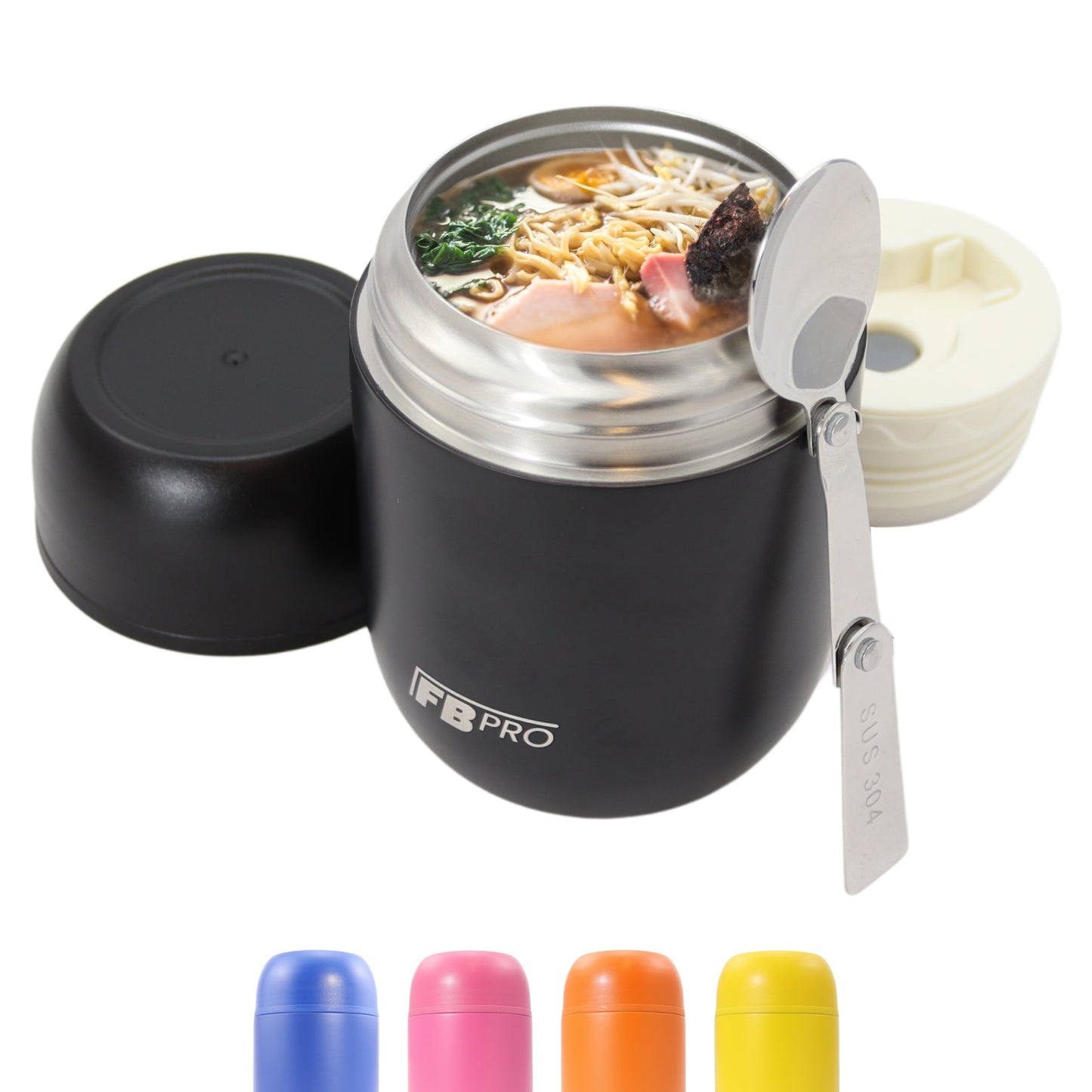 Thermos container met lepel - Thermoskan - Zwart - 420ml